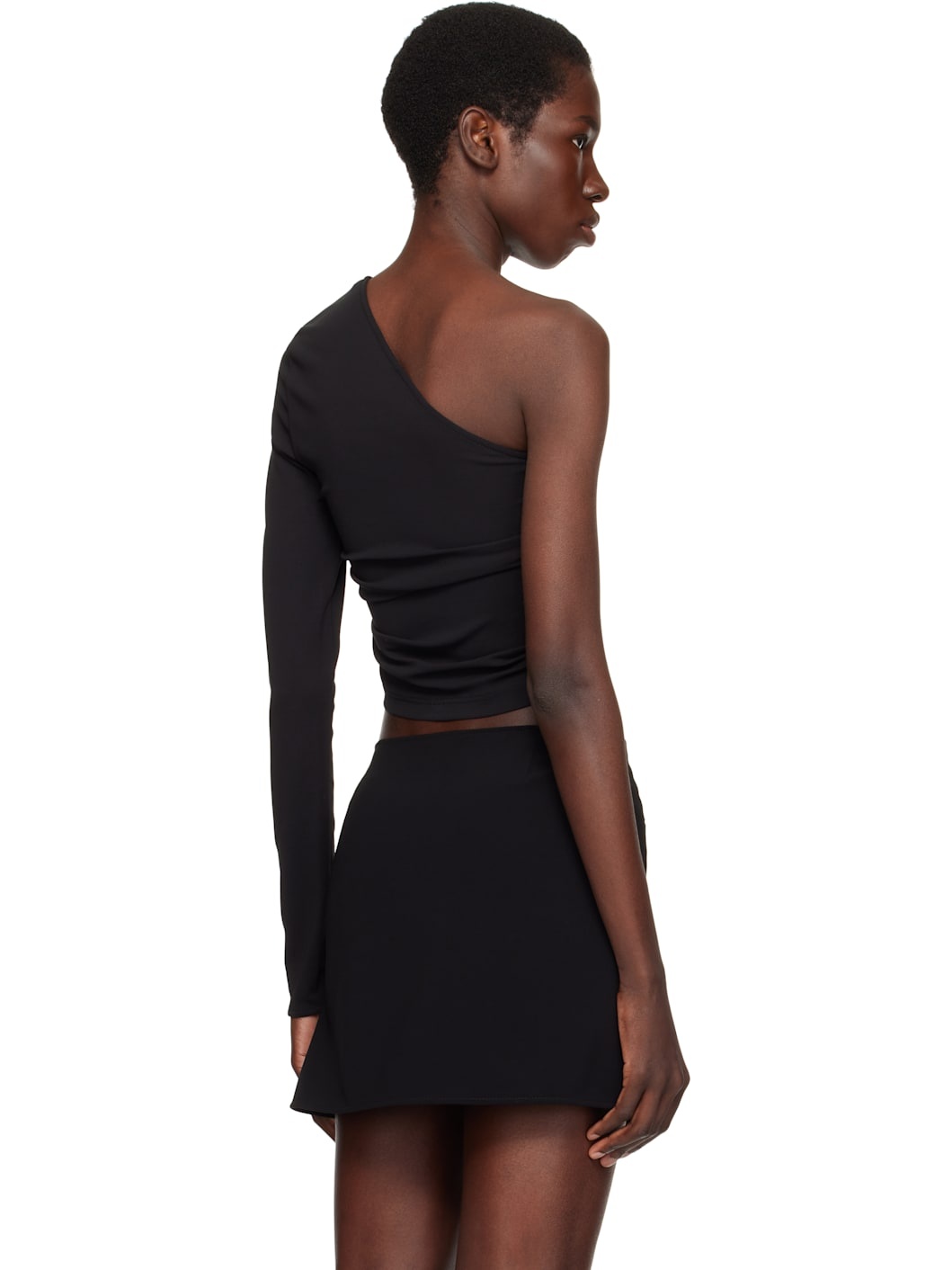 Black Twist Asymmetrical Cropped Top - 3