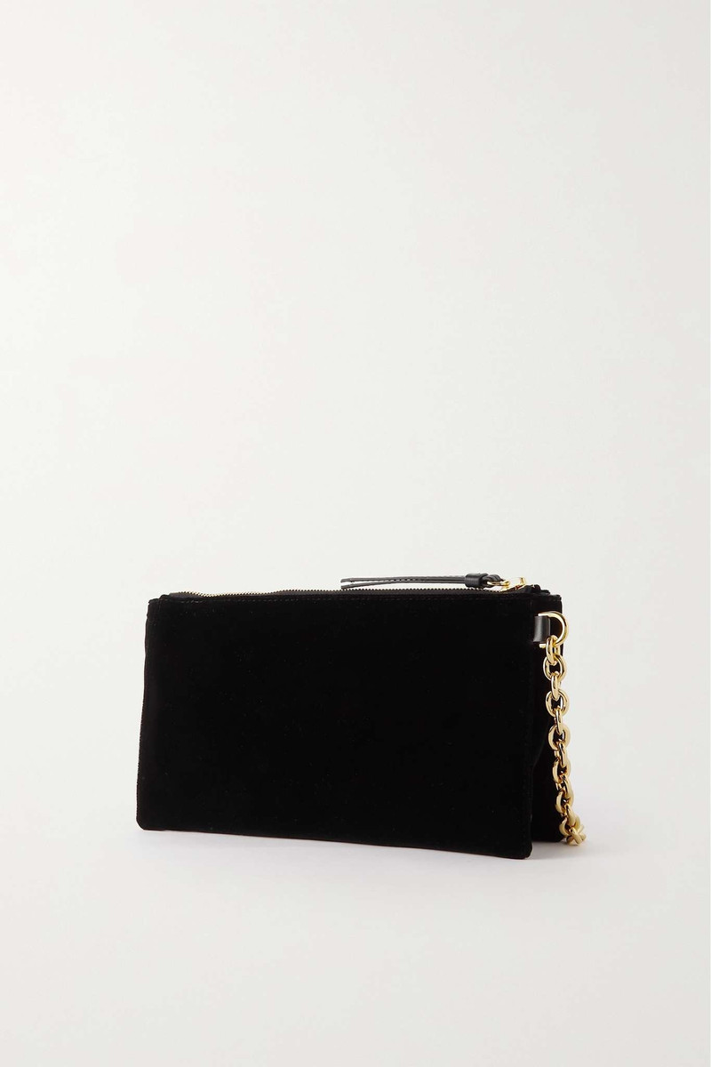 Carine leather-trimmed velvet clutch 3
