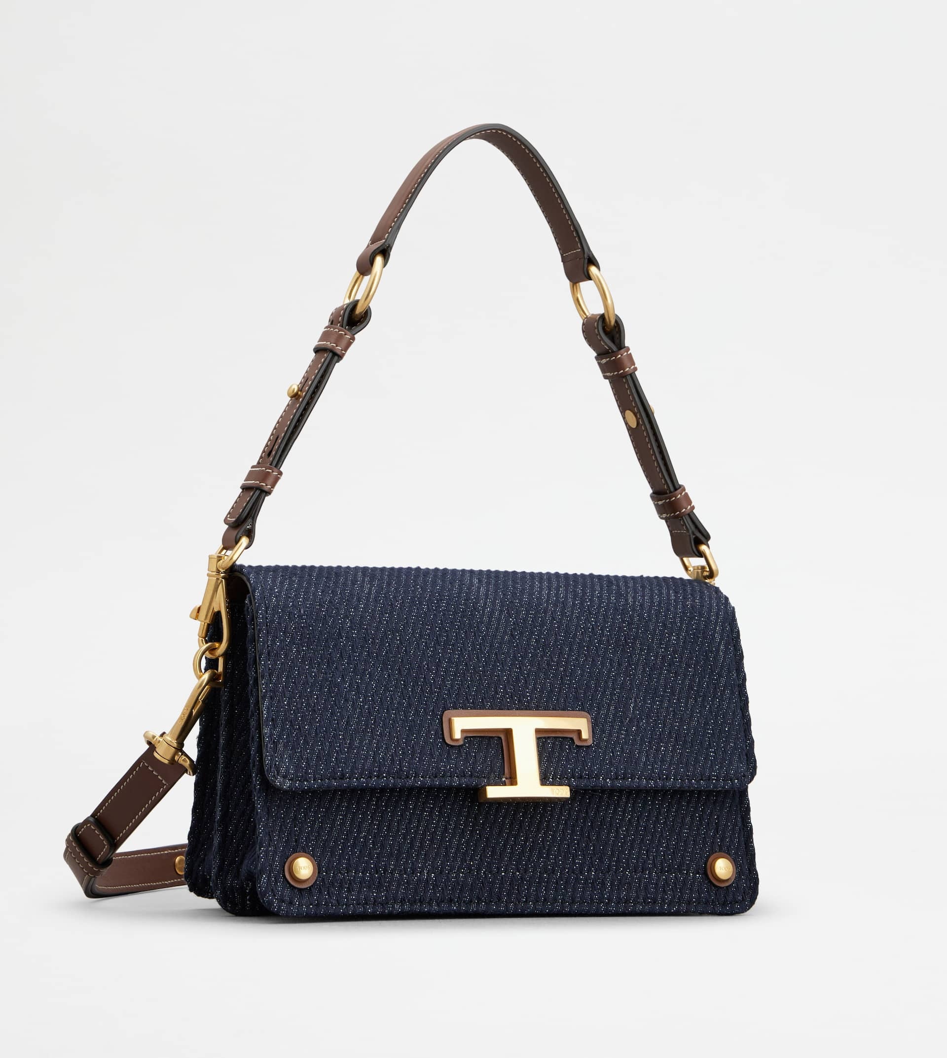 T TIMELESS SHOULDER BAG IN DENIM AND LEATHER MINI - BLUE, BROWN - 3