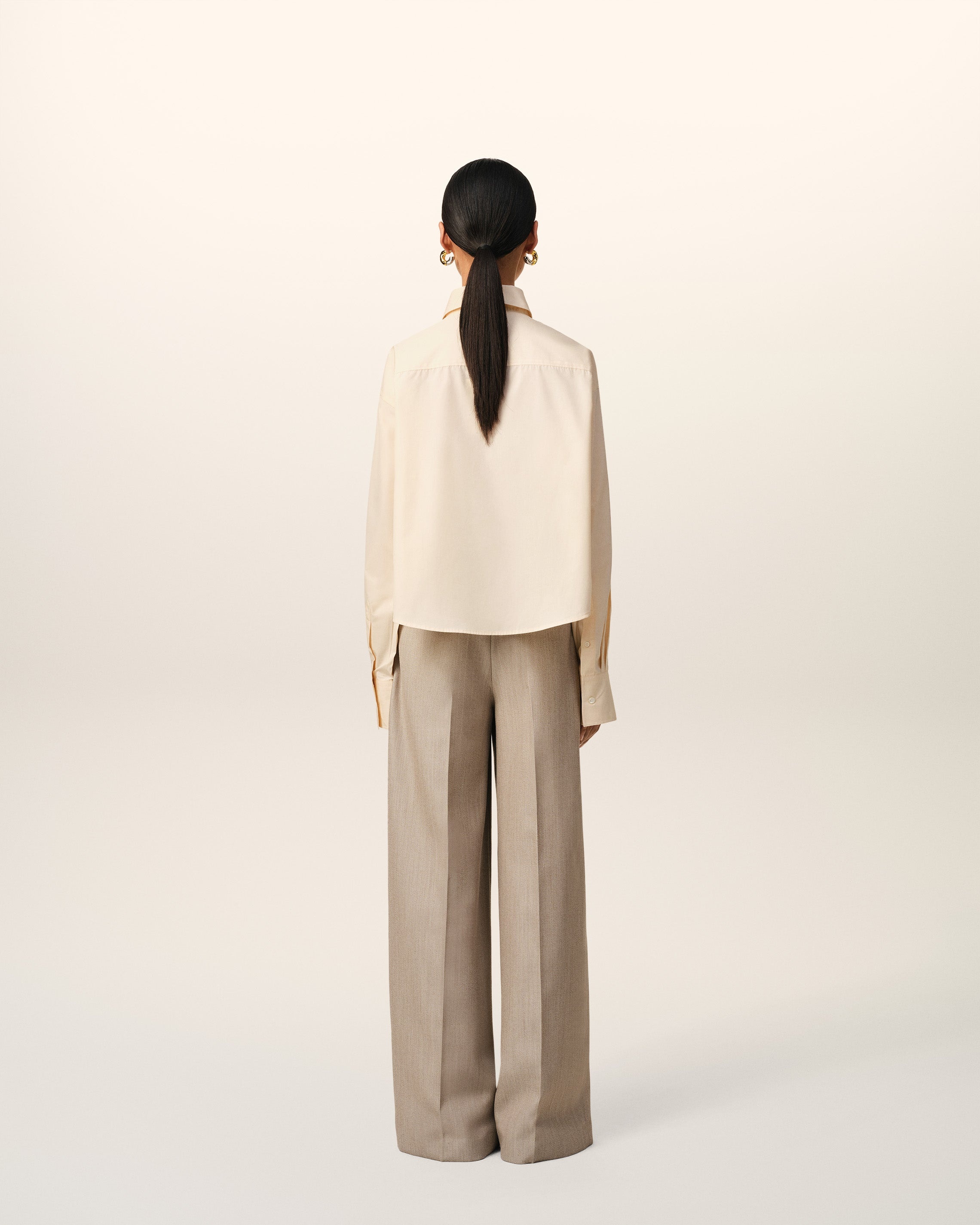 BEIGE COTTON CROPPED OVERSIZED SHIRT - 5