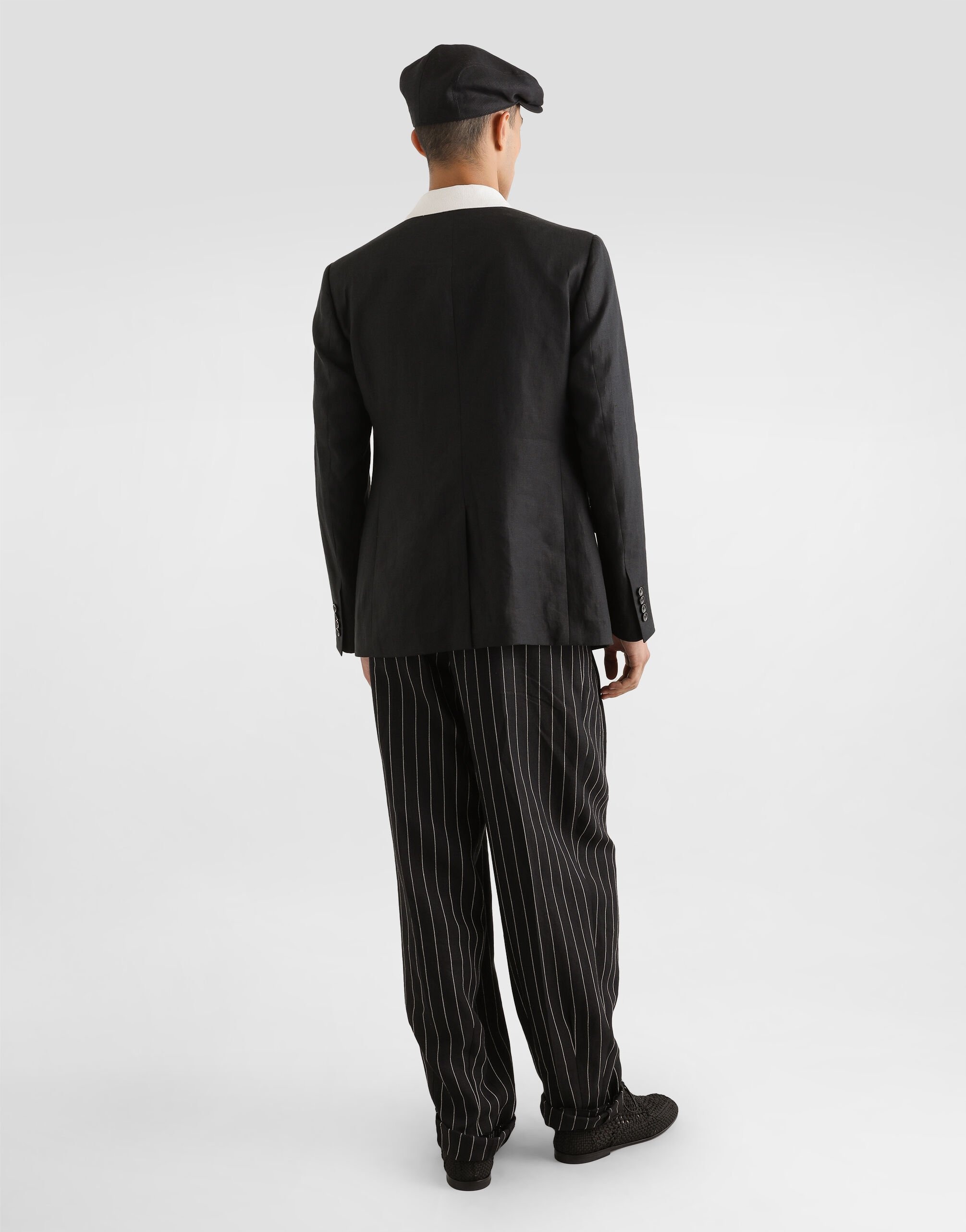 Pinstripe linen-blend pants with double darts - 3