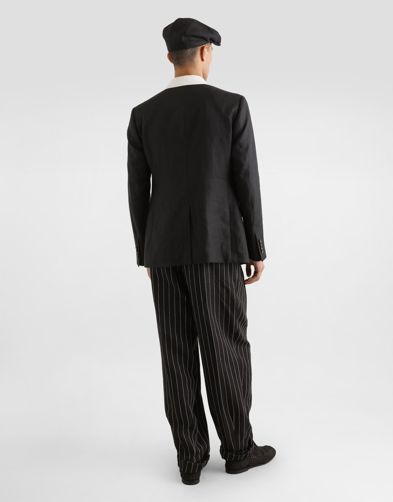 Pinstripe linen-blend pants with double darts 3