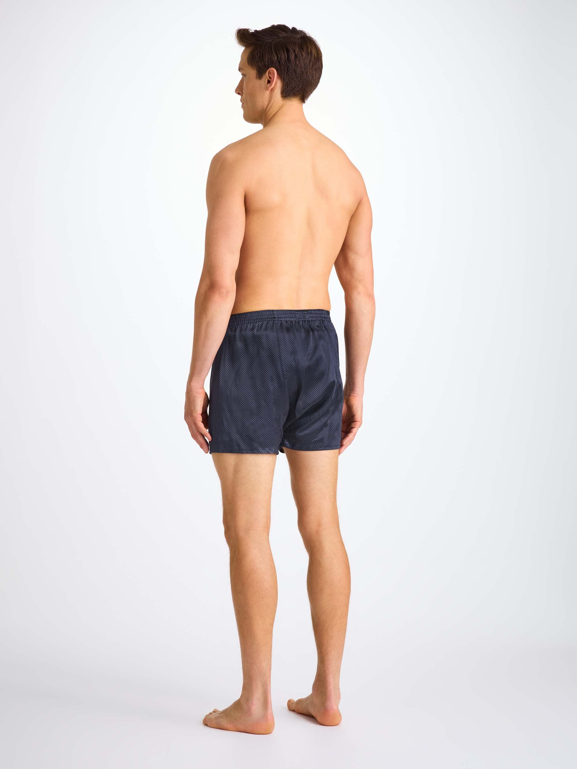 Men's Classic Fit Boxers Silk Satin Navy Micro Dot Print - 5
