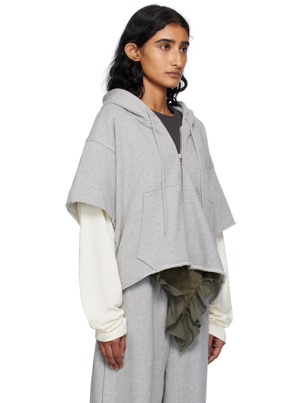 Gray Raw Edge Zip-Up Hoodie - 2