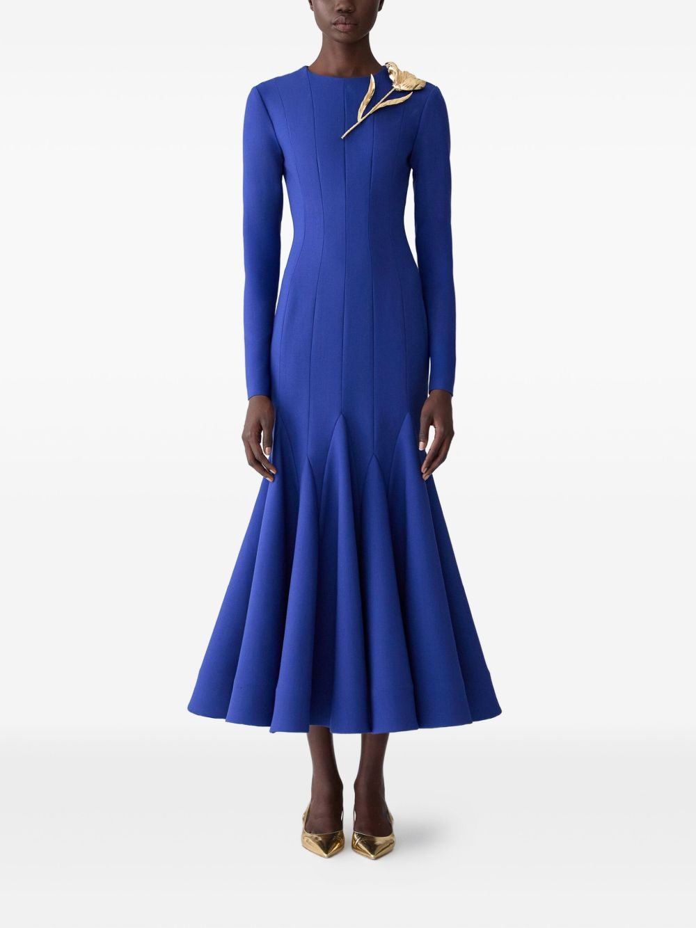 floral-appliqué wool dress - 2