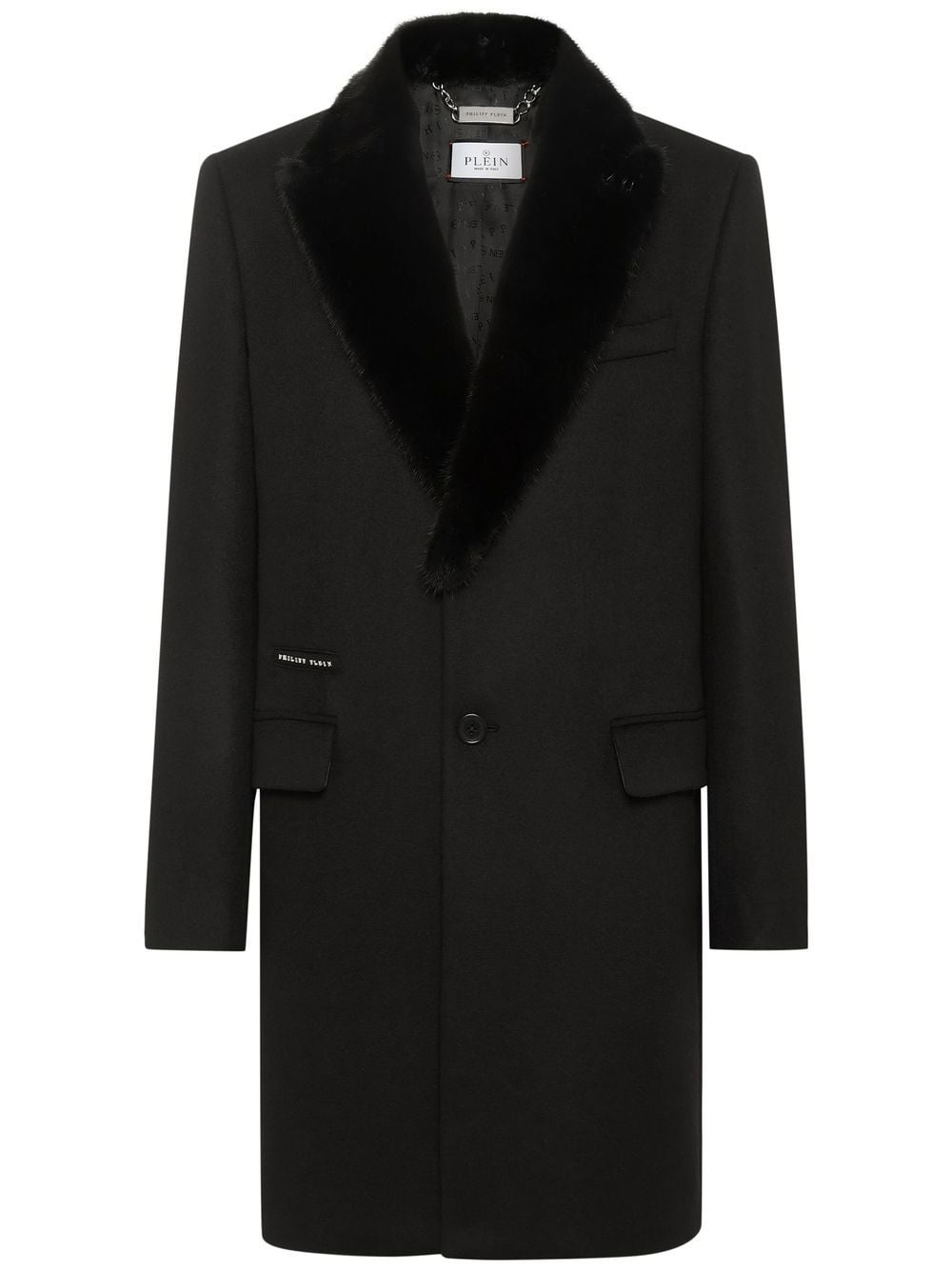 faux-fur trim single-breasted coat - 1