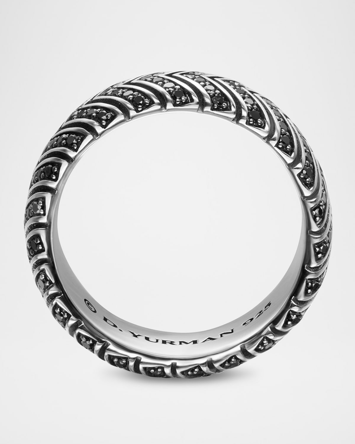 Men's Chevron Band Ring in Silver with Diamonds, 8mm - 7