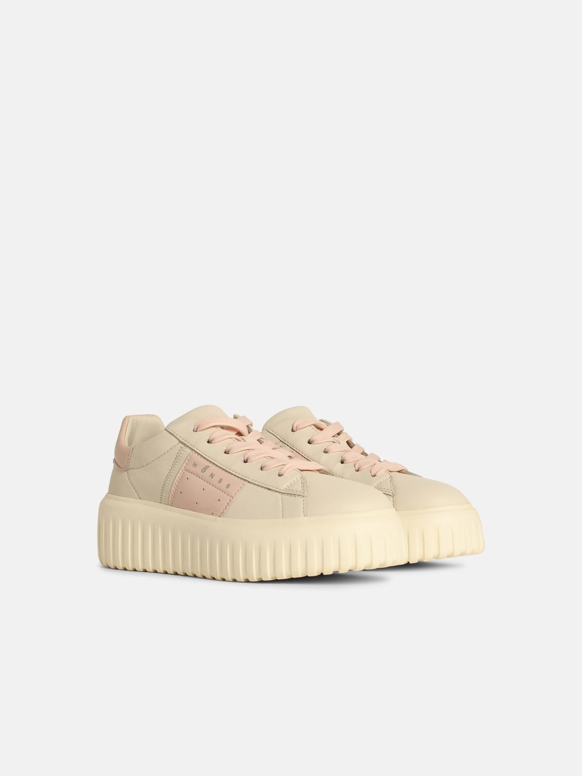 'H STRIPES' IVORY LEATHER SNEAKERS - 2