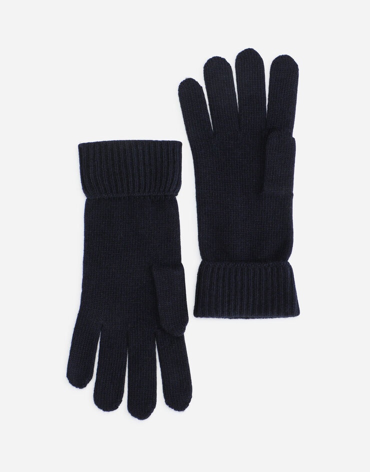 Knit wool gloves with leather logo - 2