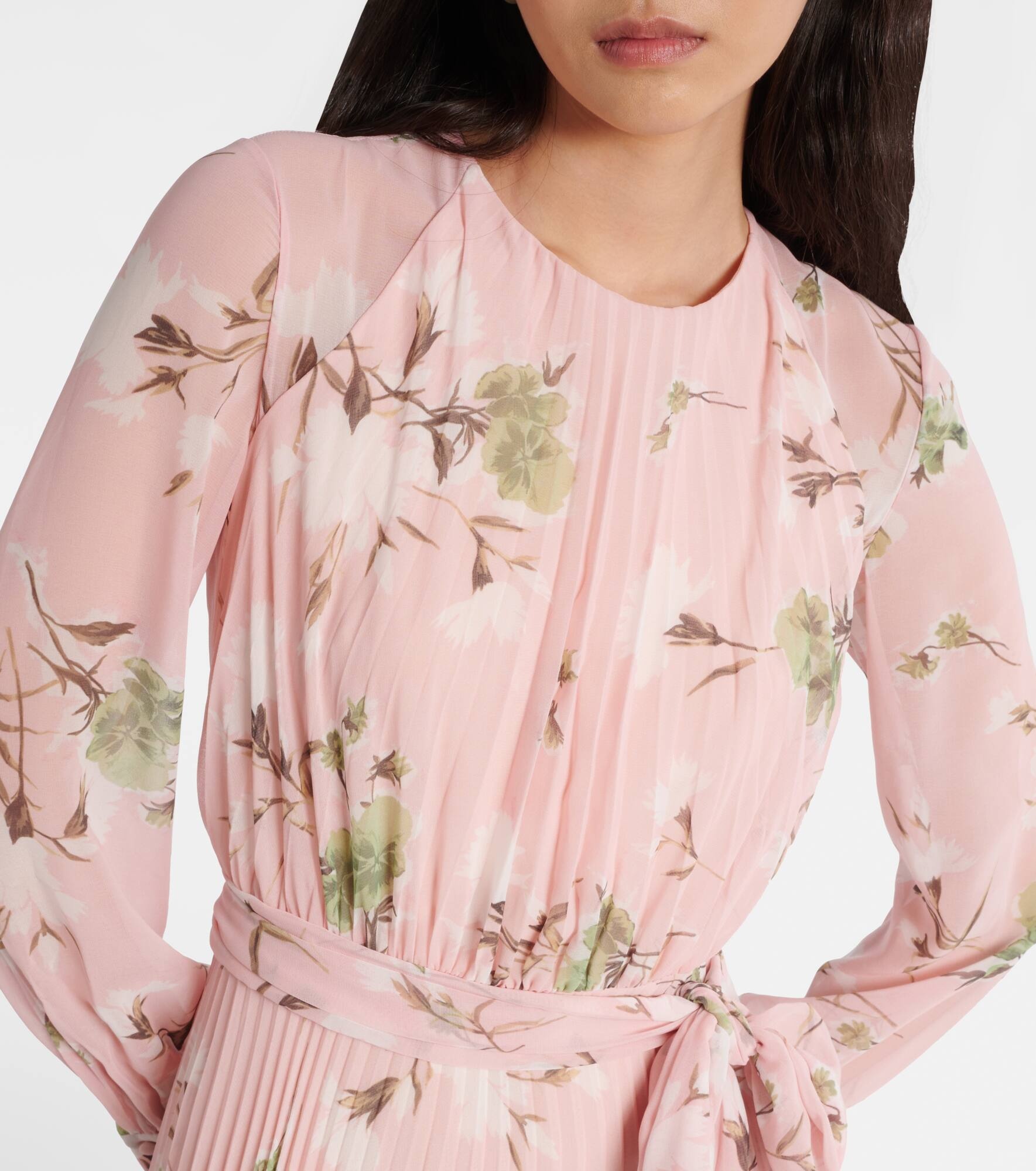 Floral pleated voile gown - 4
