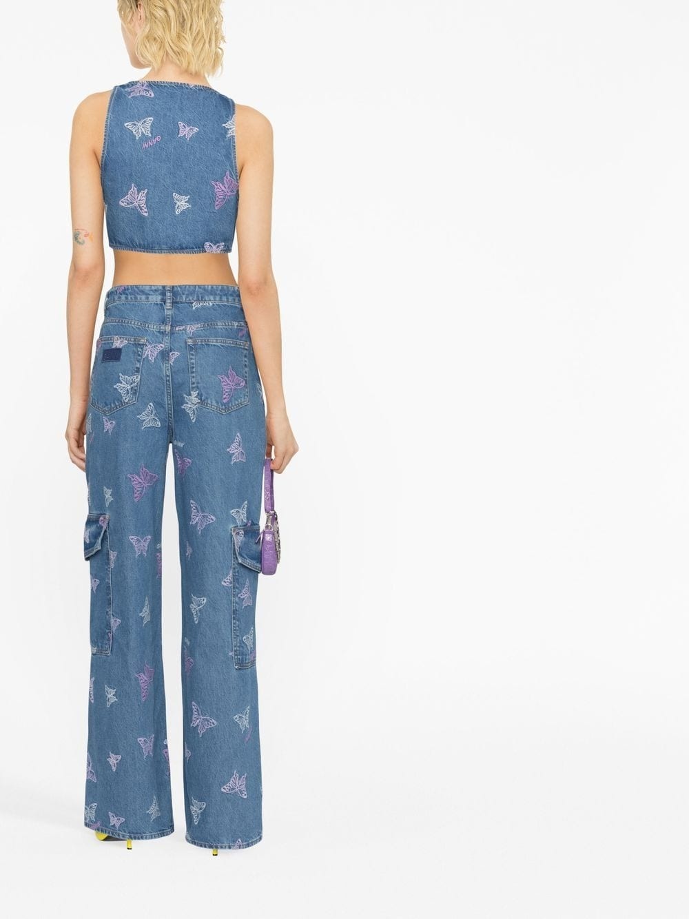 embroidered denim crop top - 4
