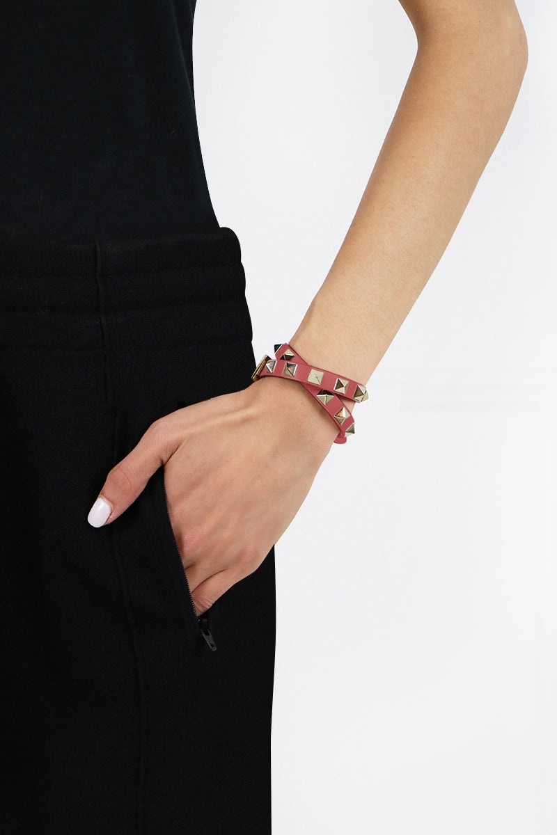 ROCKSTUD DOUBLE WRAP LEATHER BRACELET | GINGER BREAD - 2