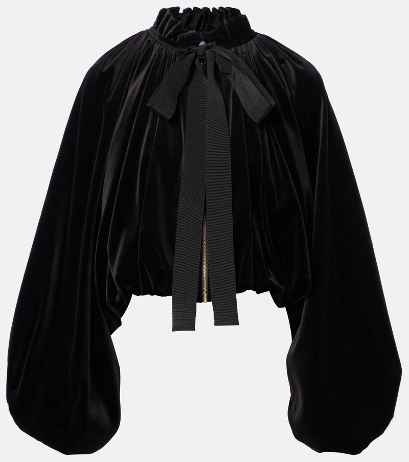 Bow-detail cotton-blend velvet jacket 1