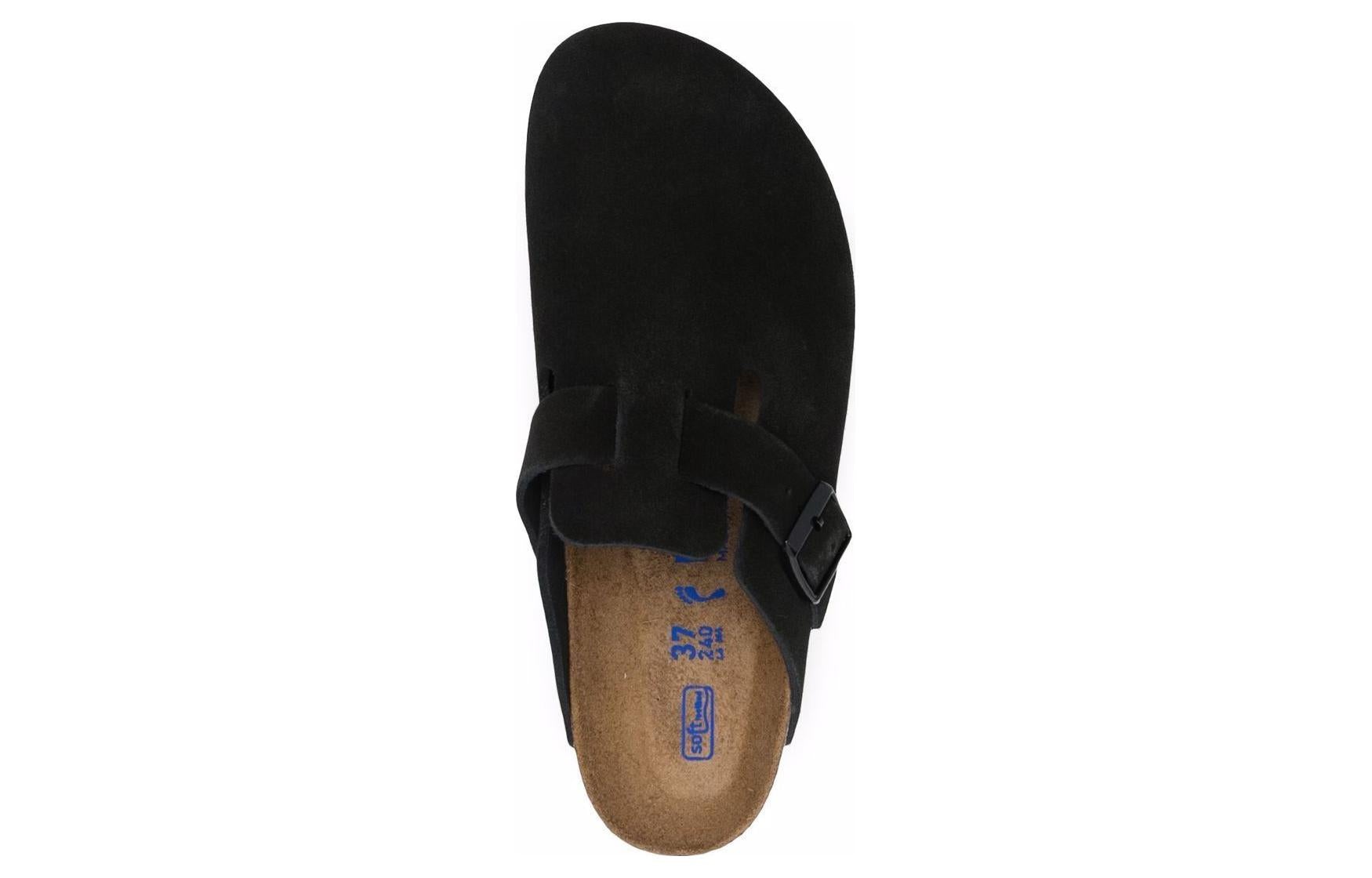 (WMNS) Birkenstock Boston Soft Footbed Suede Leather Narrow Fit Mules 'Black' 660473 - 2