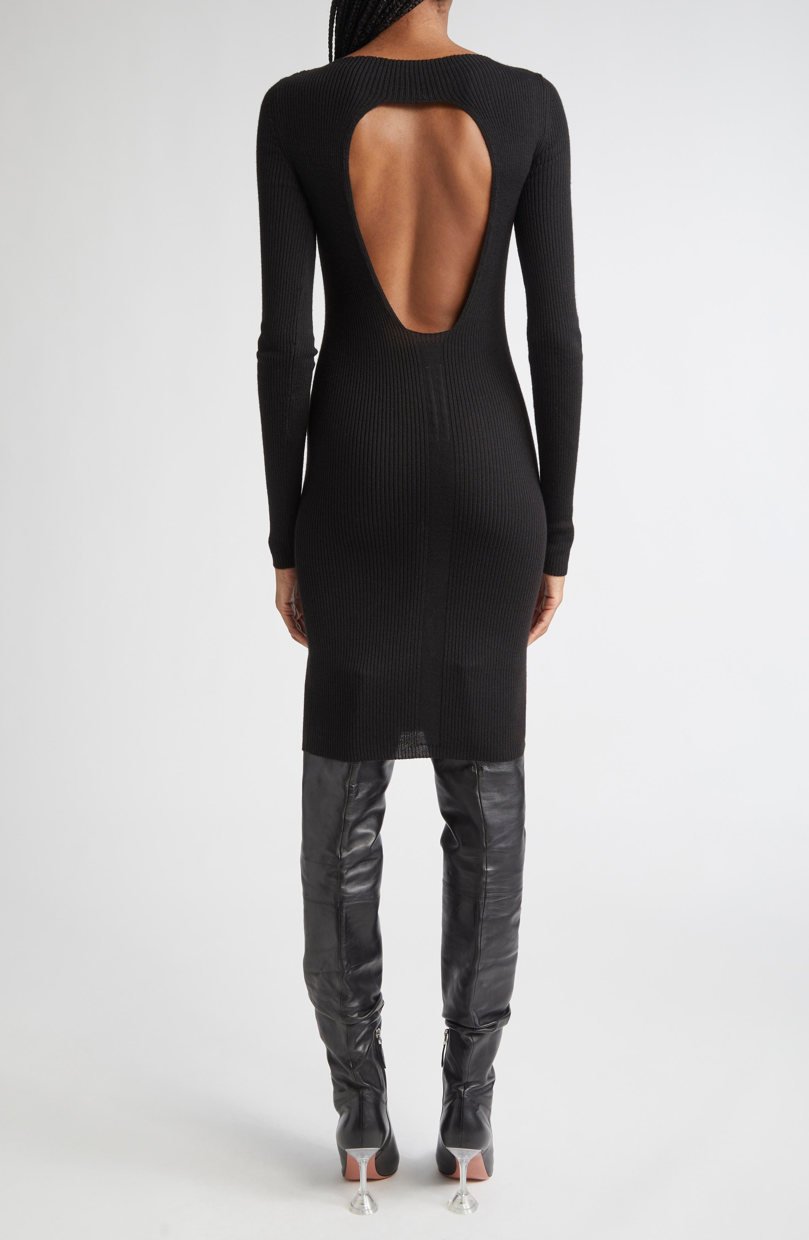 Rick Owens Long Sleeve Rib Virgin Wool Sweater Dress in Black at Nordstrom - 2
