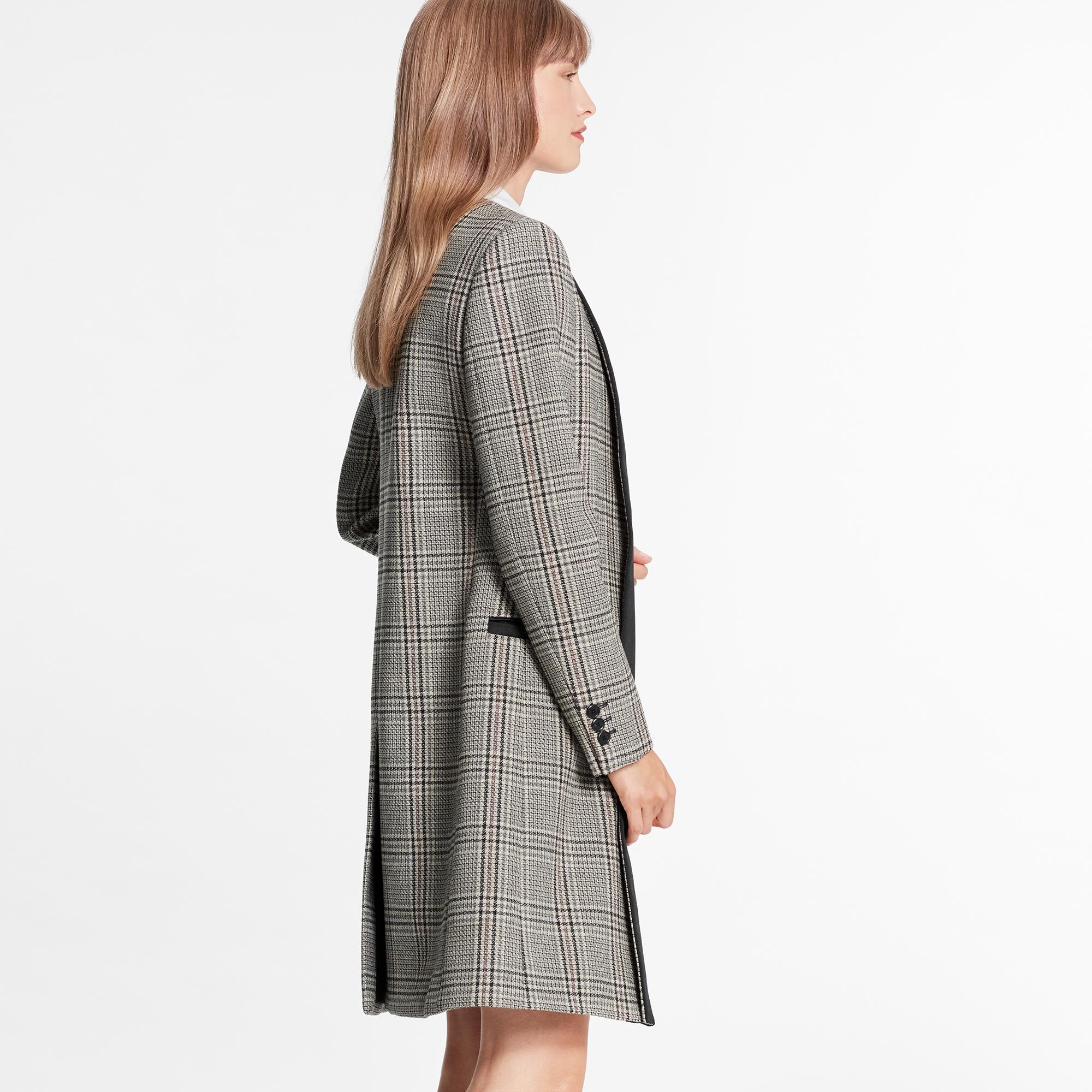 Contrast Collar Prince of Wales Tailored Coat  - 3