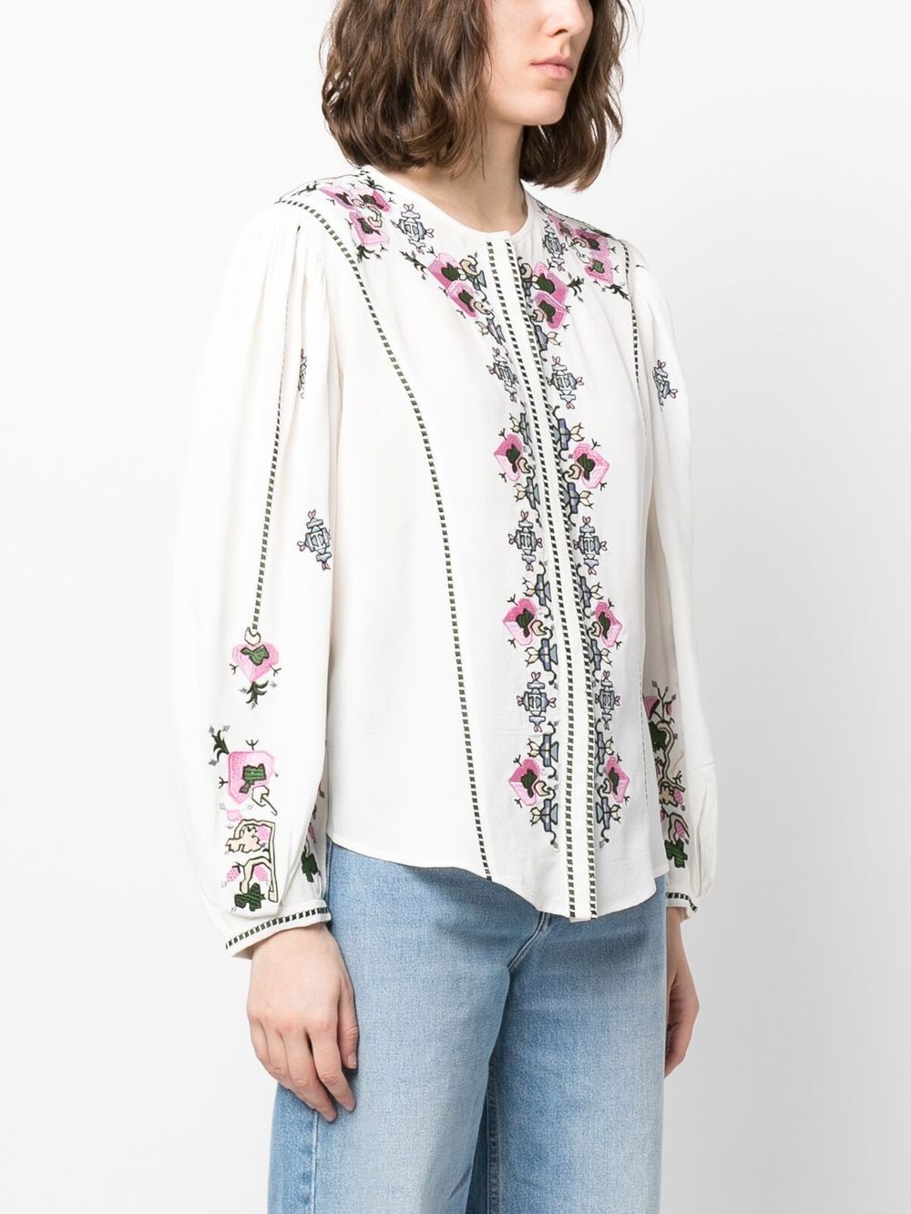 floral-embroidery long-sleeved blouse - 3