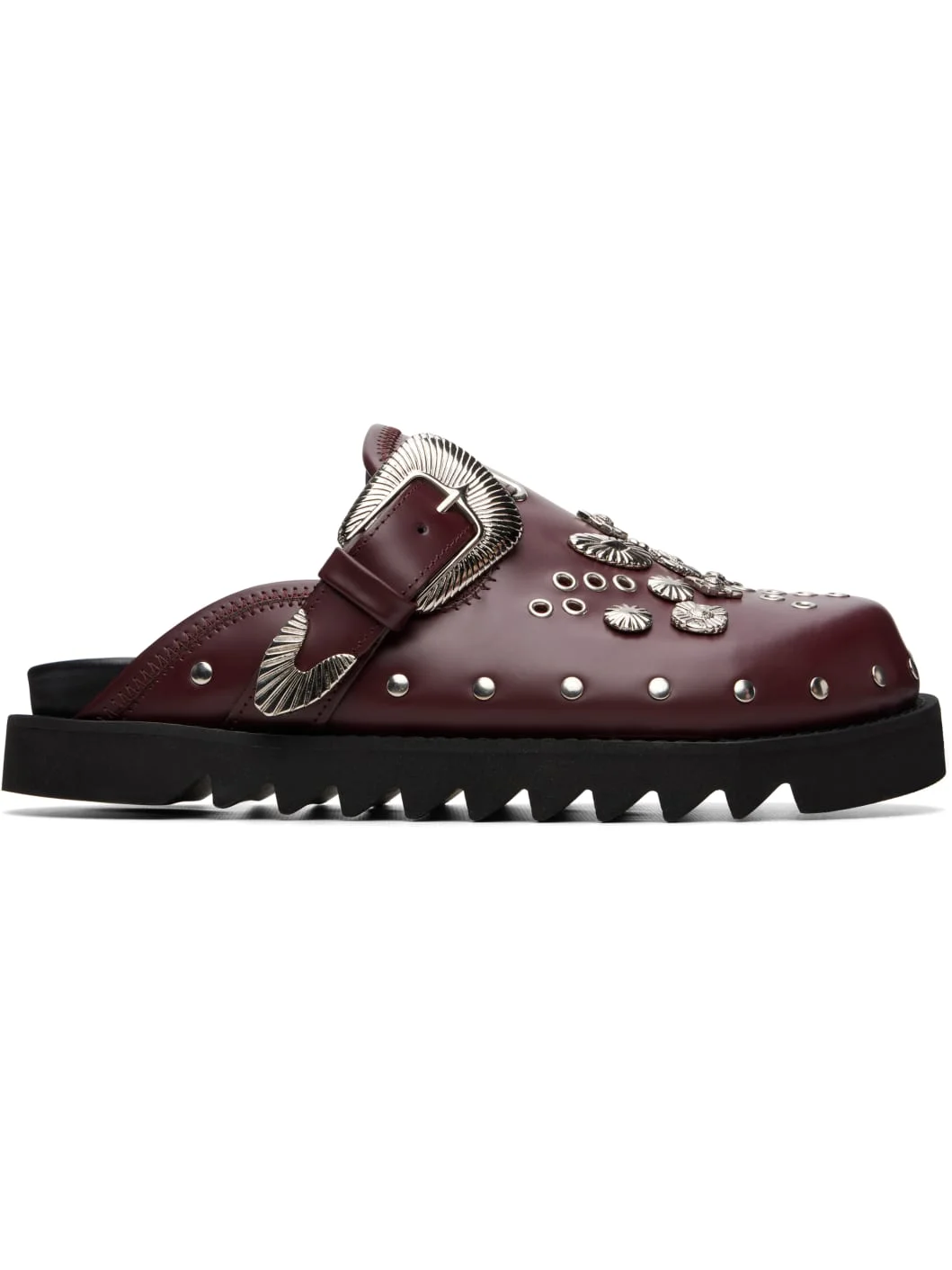 SSENSE Exclusive Burgundy Eyelet Metal Sabot Slip-on Loafers - 1