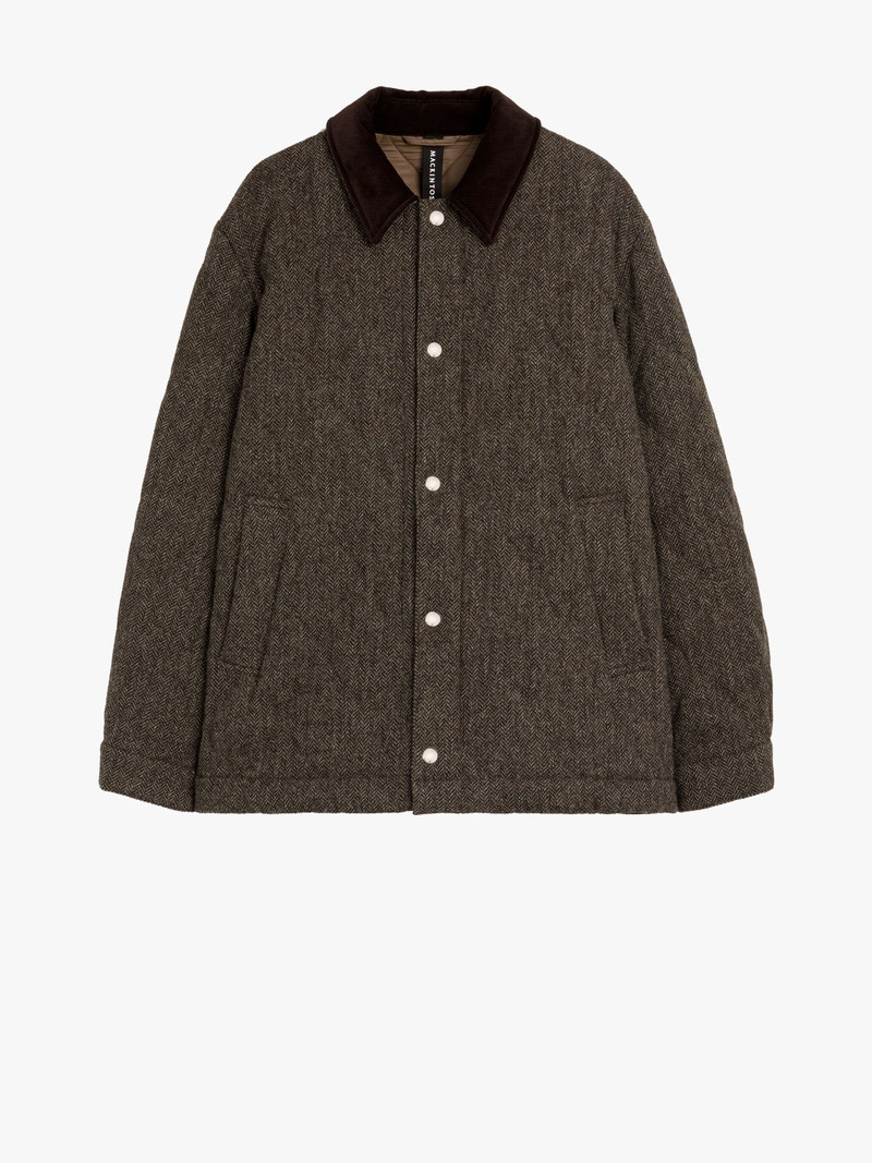 TEEMING BROWN HERRINGBONE WOOL QUILTED COACH JACKET 1