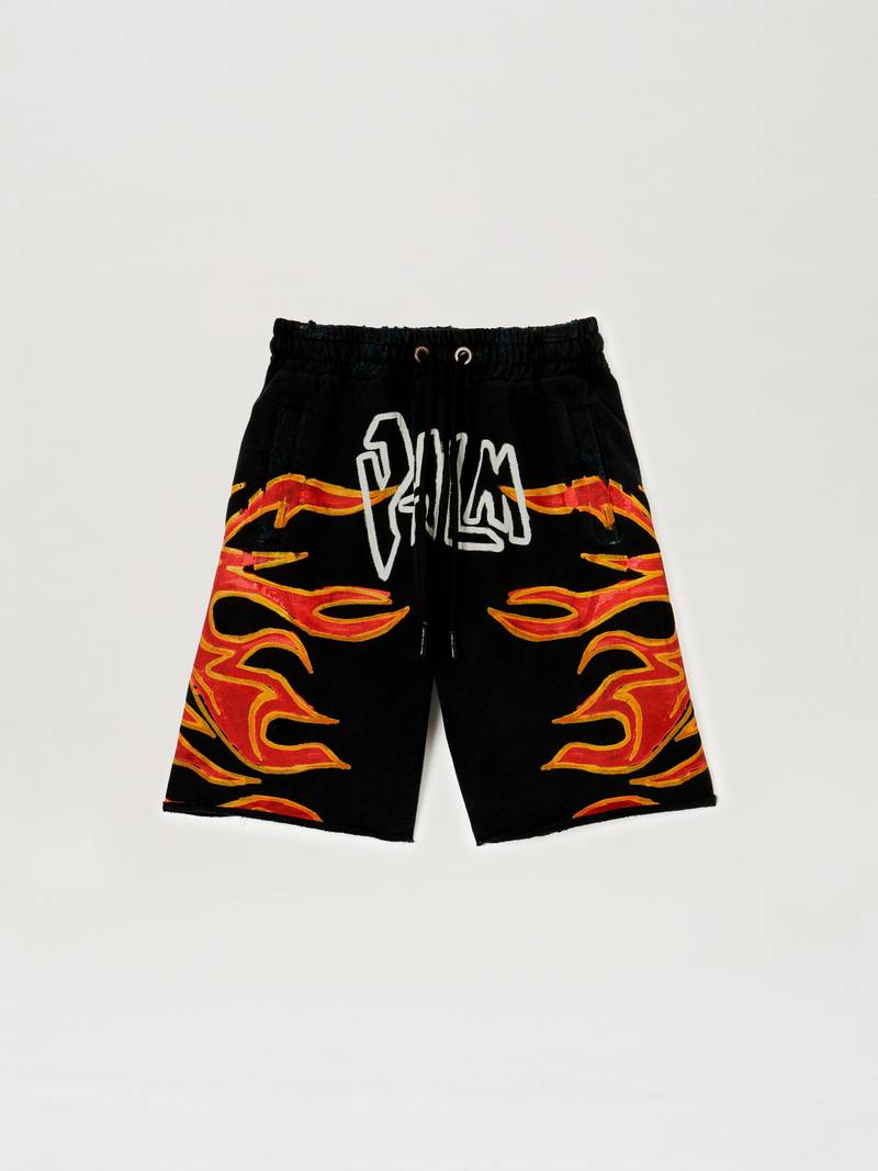GARMENT DYE GRAFFITI FLAMES SWEATSHORTS 1