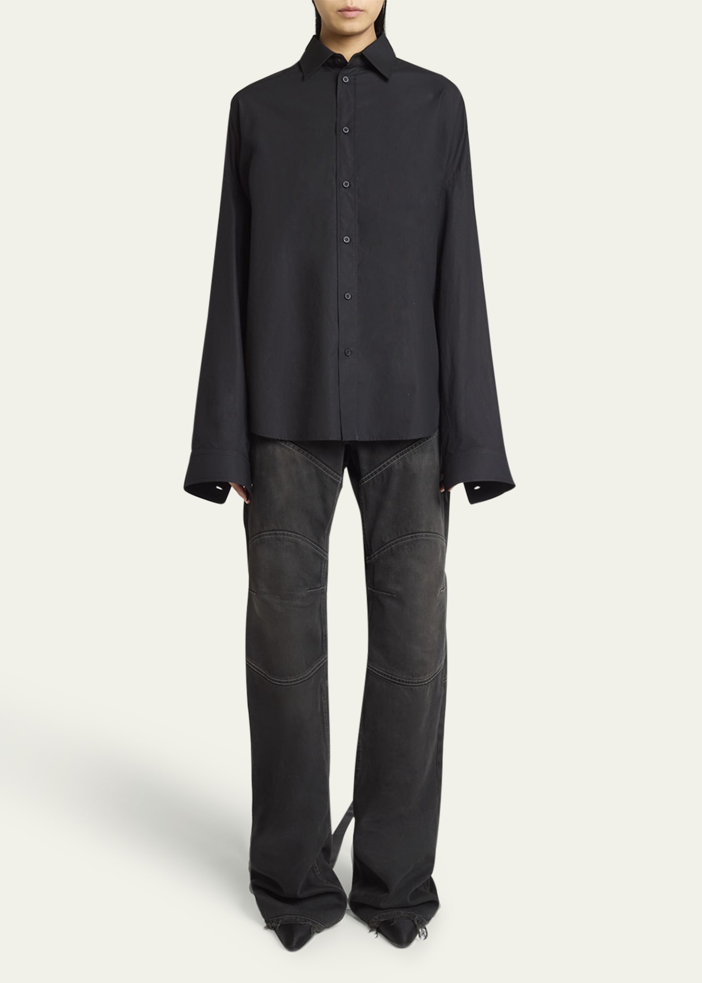 Lace-Up Button-Down Shirt - 2