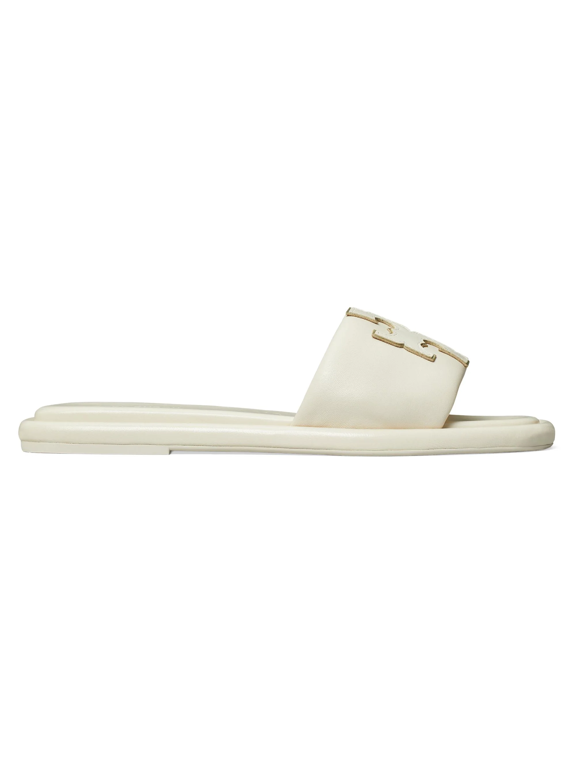 Women's Double-T Monogram Padded Leather Slide Sandals - Cream - 1