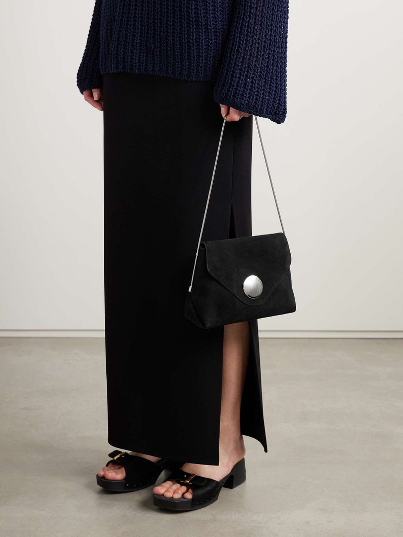 KHAITE Bobbi suede shoulder bag Black outlook