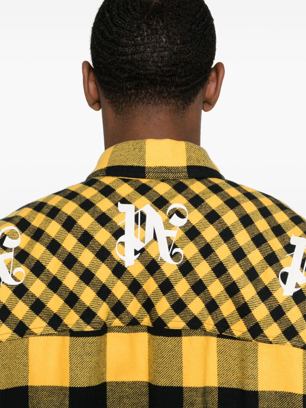 monogram-print checked overshirt - 5