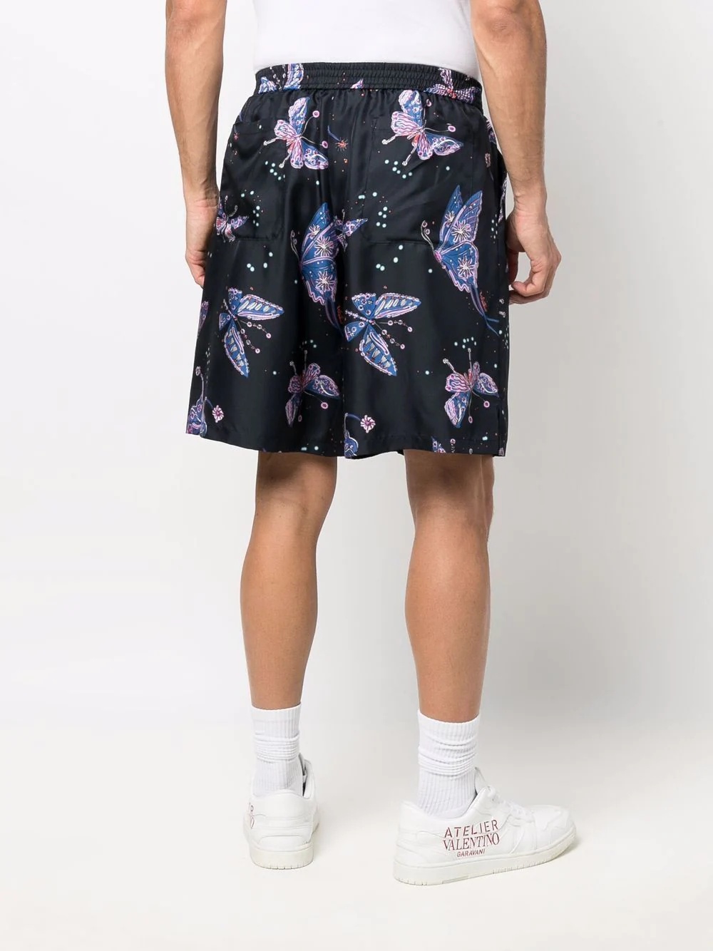 butterfly-print silk track shorts - 4