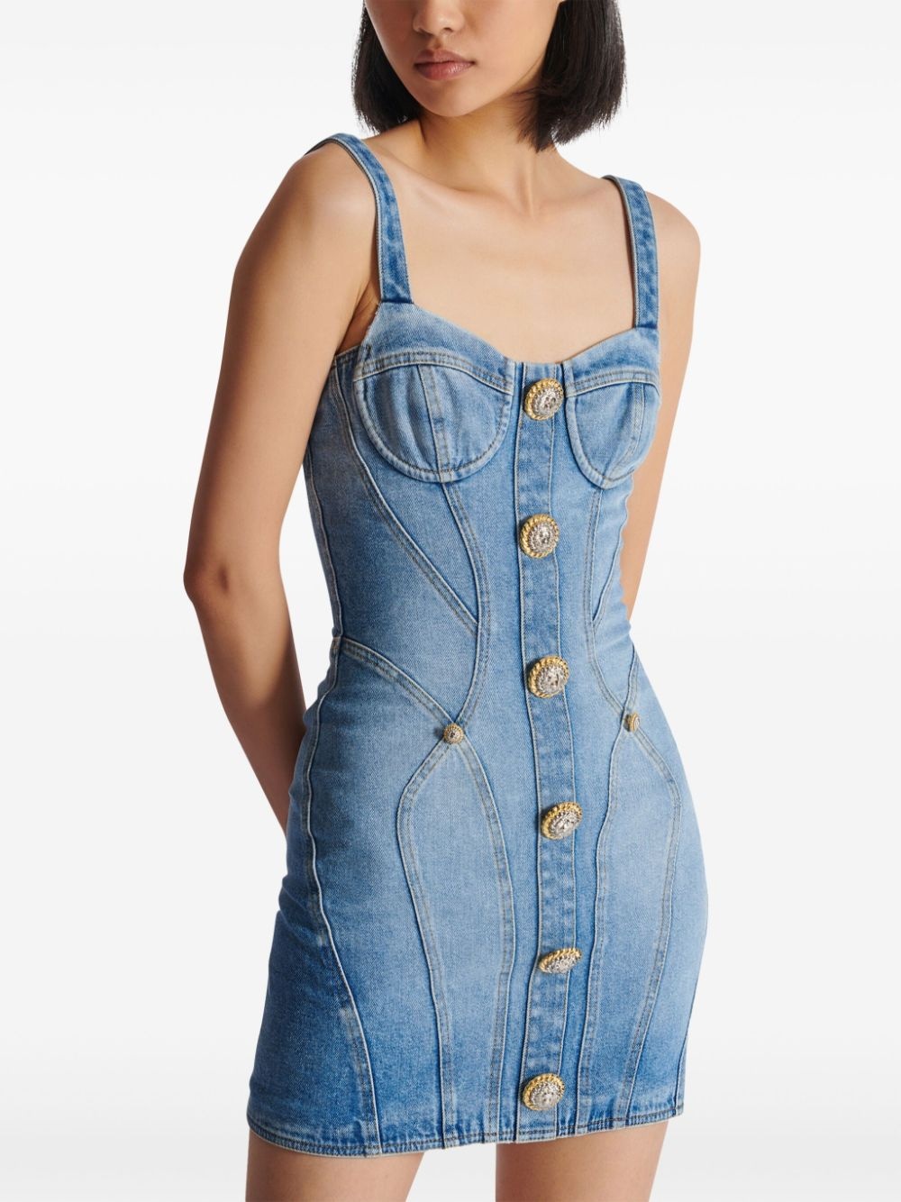 button-embellished denim minidress - 5