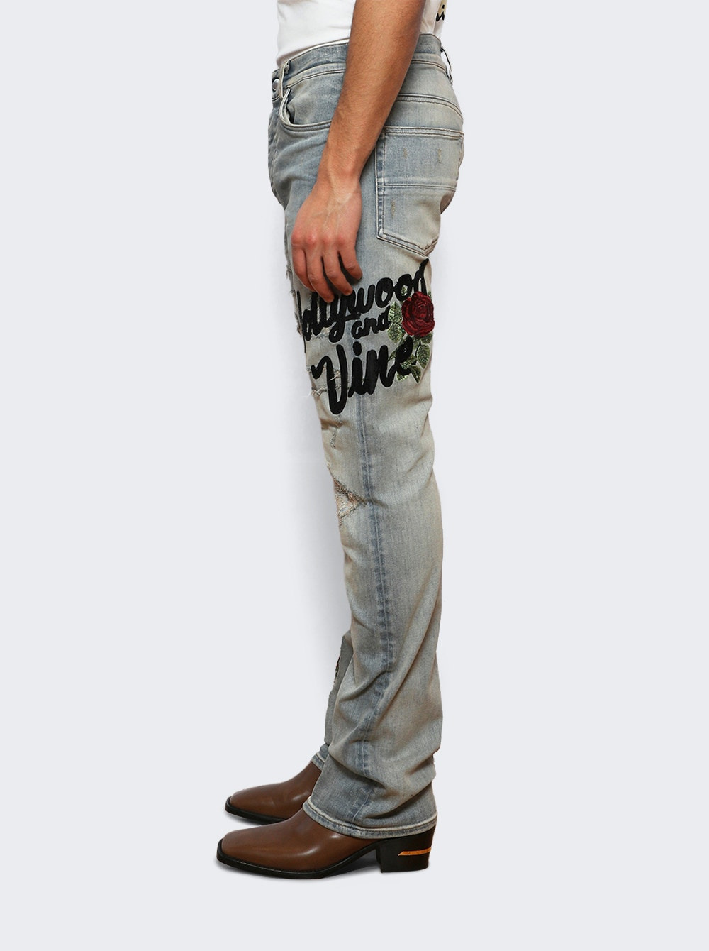 Floral Sequin Repaired Slim Jean Antique Indigo - 3