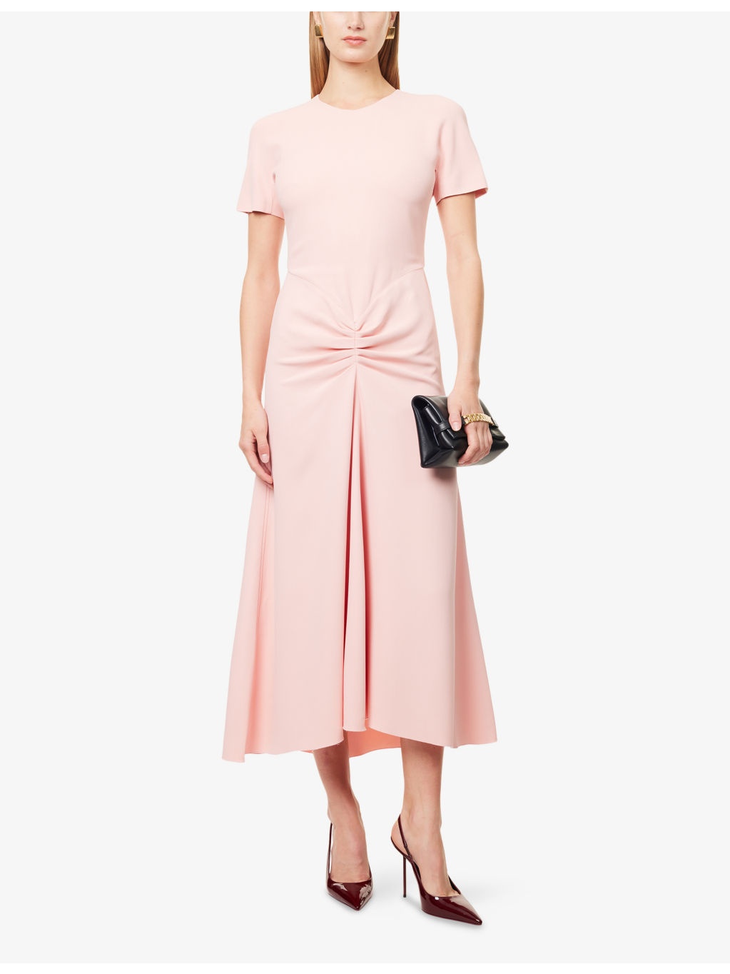 Gathered Round-Neck Crepe Midi Dress - 2