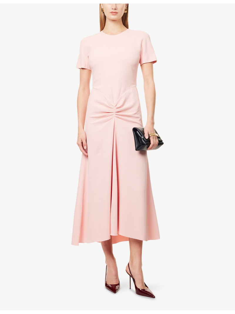 Victoria Beckham Gathered Round-Neck Crepe Midi Dress outlook