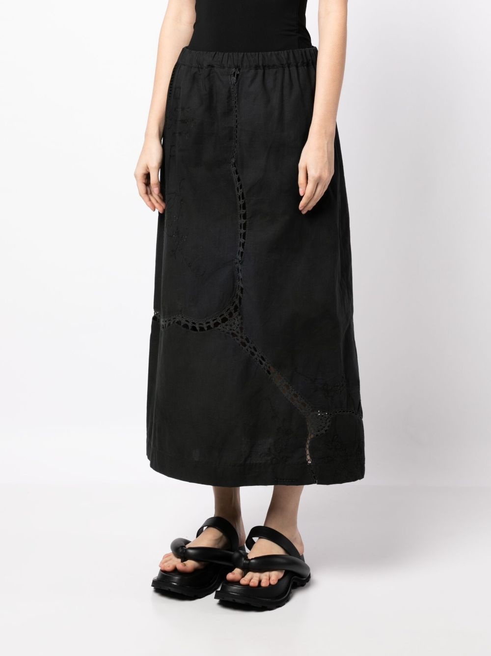 embroidered-detail cotton long skirt - 3
