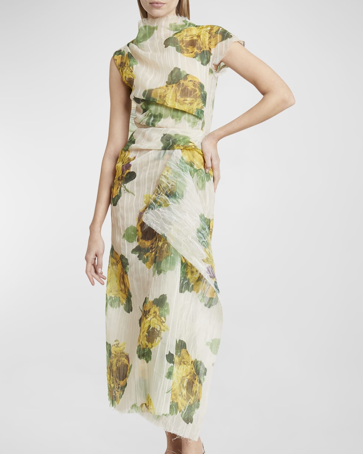 Floral Draped Crinkle Midi Wrap Dress - 7