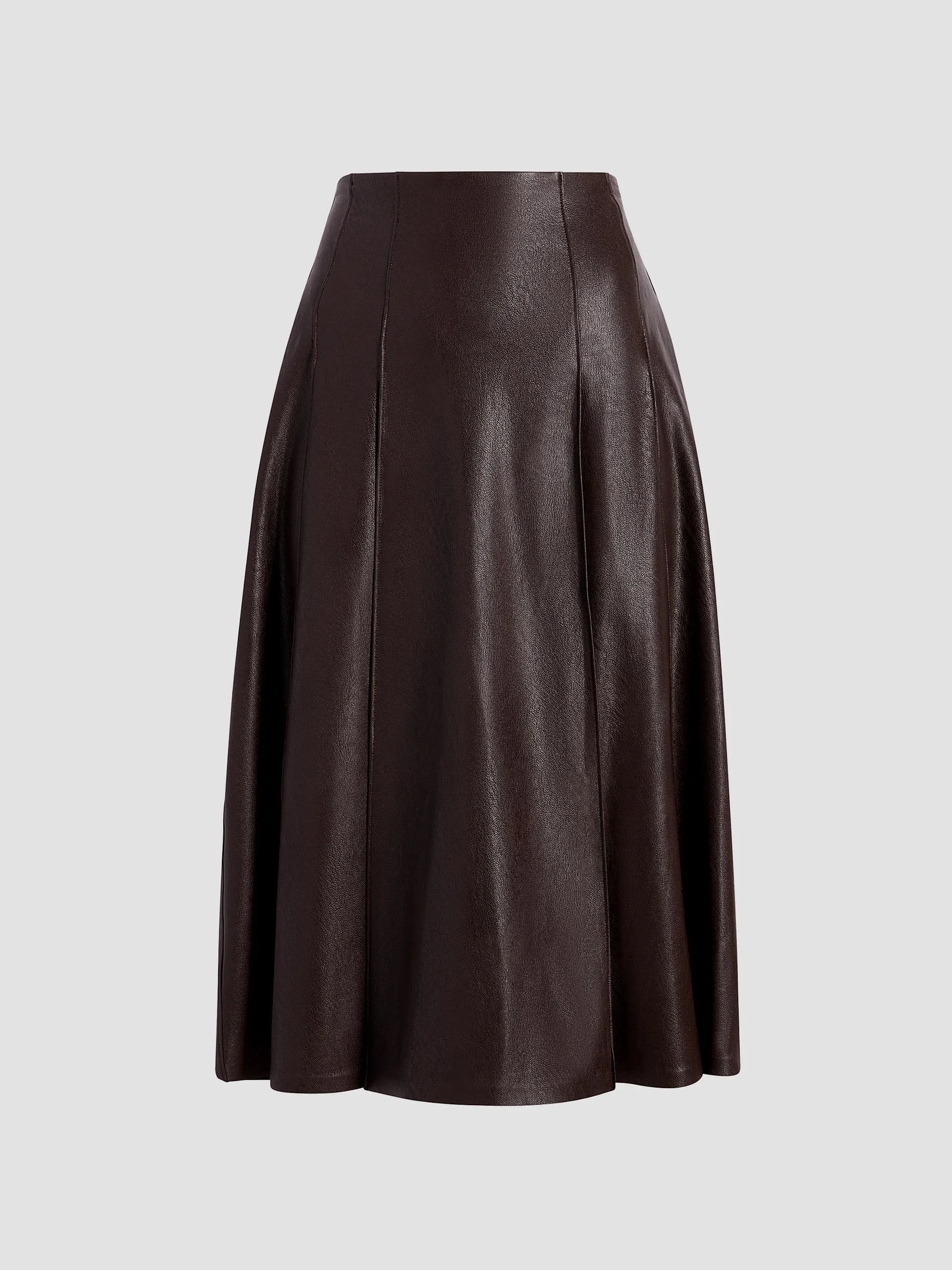 Women's Pleated Faux-Leather Midi Skirt - Espresso - 1