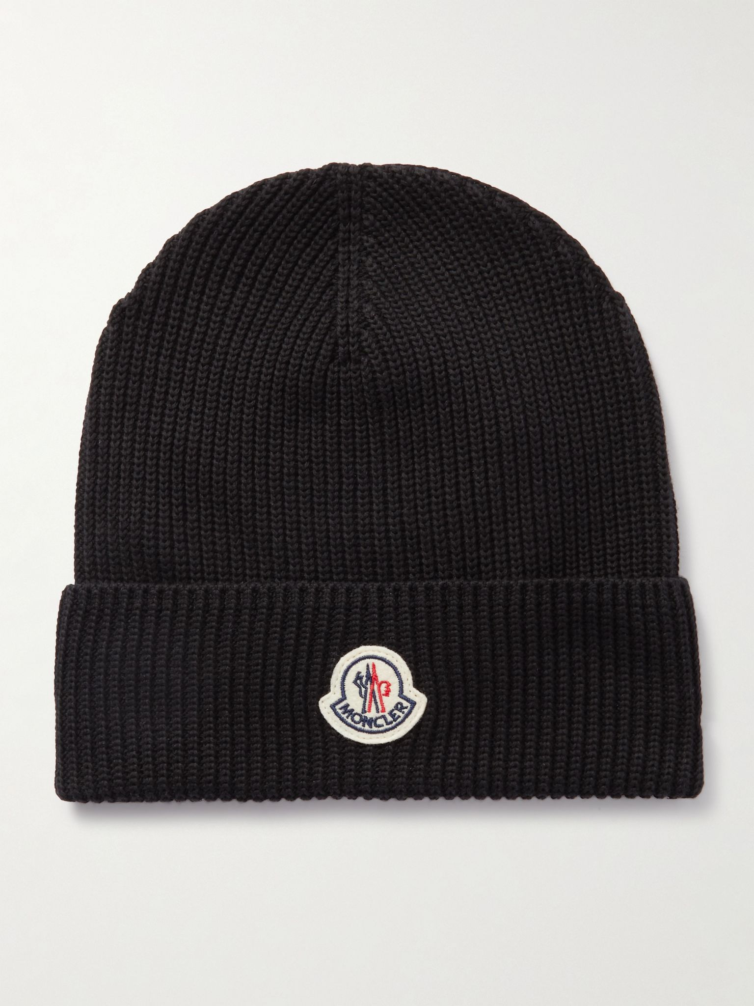 Logo-Appliquéd Ribbed Cotton Beanie Black - 1