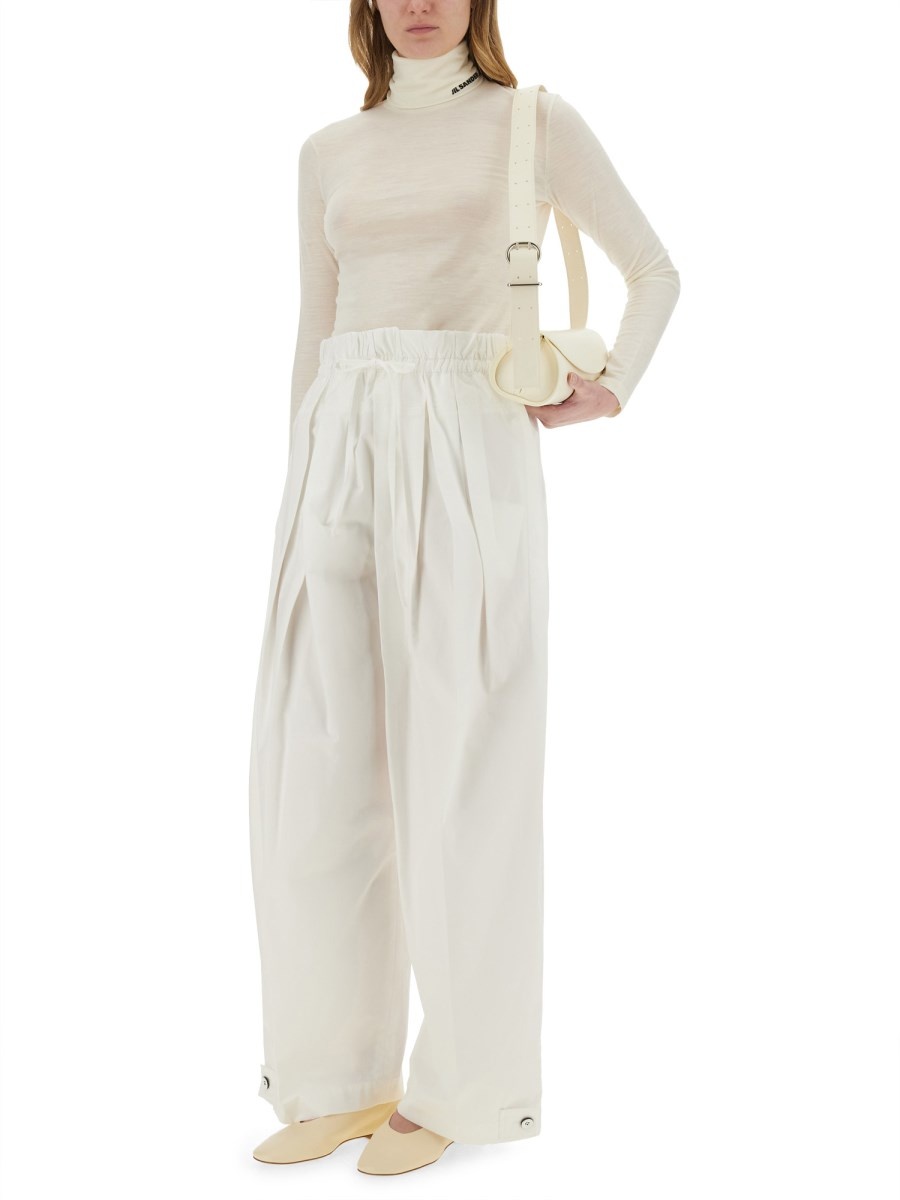 WIDE COTTON GABARDINE PANTS WITH ADJUSTABLE TABS - 2