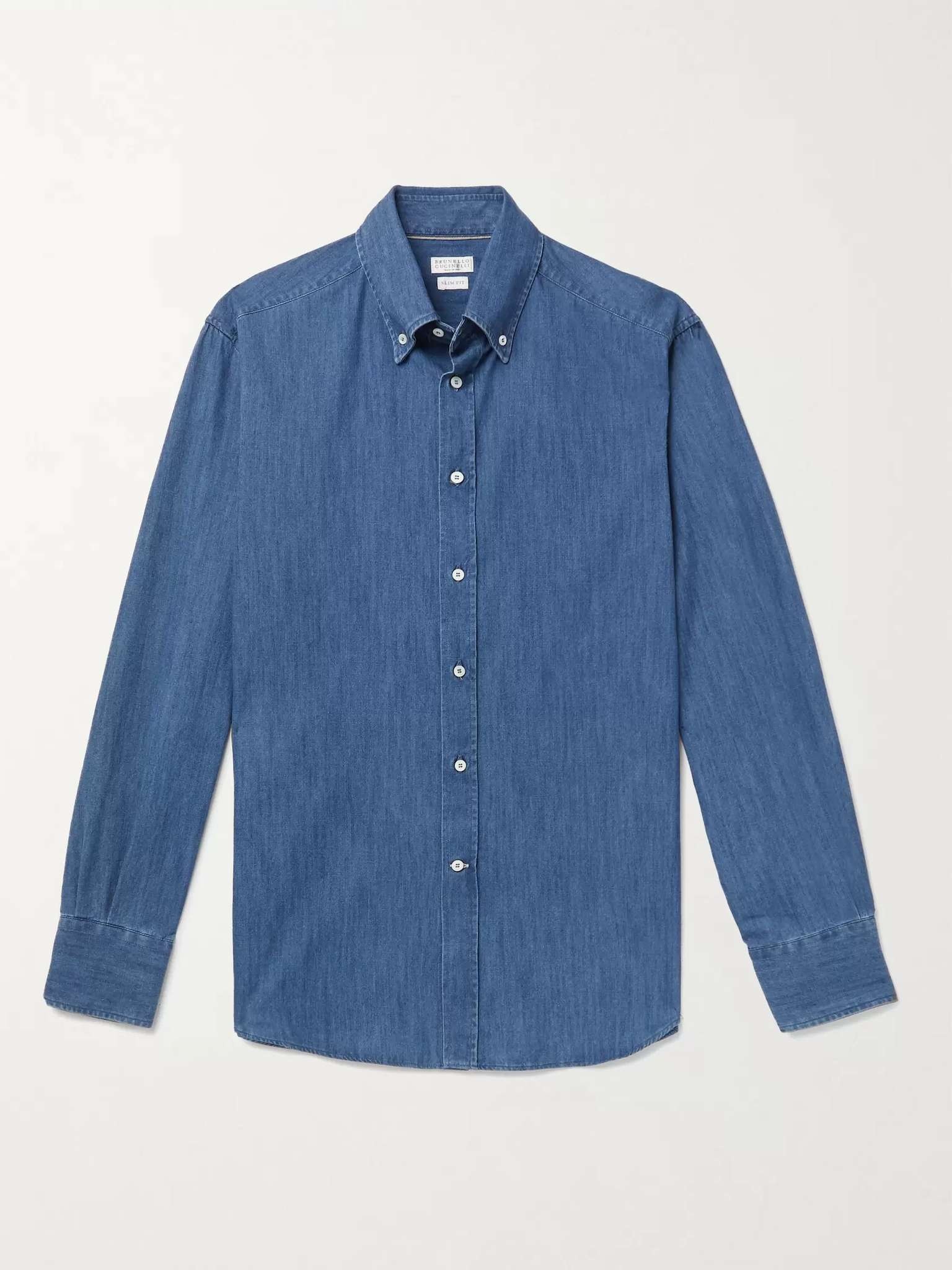 Slim-Fit Button-Down Collar Denim Shirt - 1