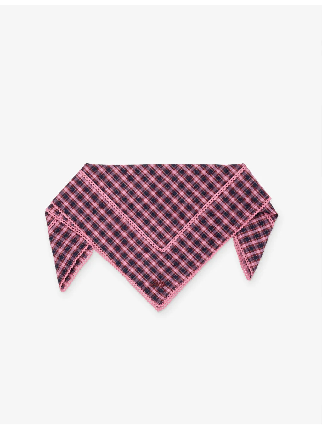 Gingham Embroidered Cotton Headscarf - 1