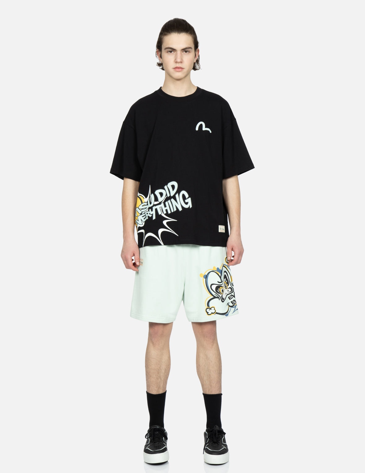 Transforming Daruma Print Sweat Shorts - 5