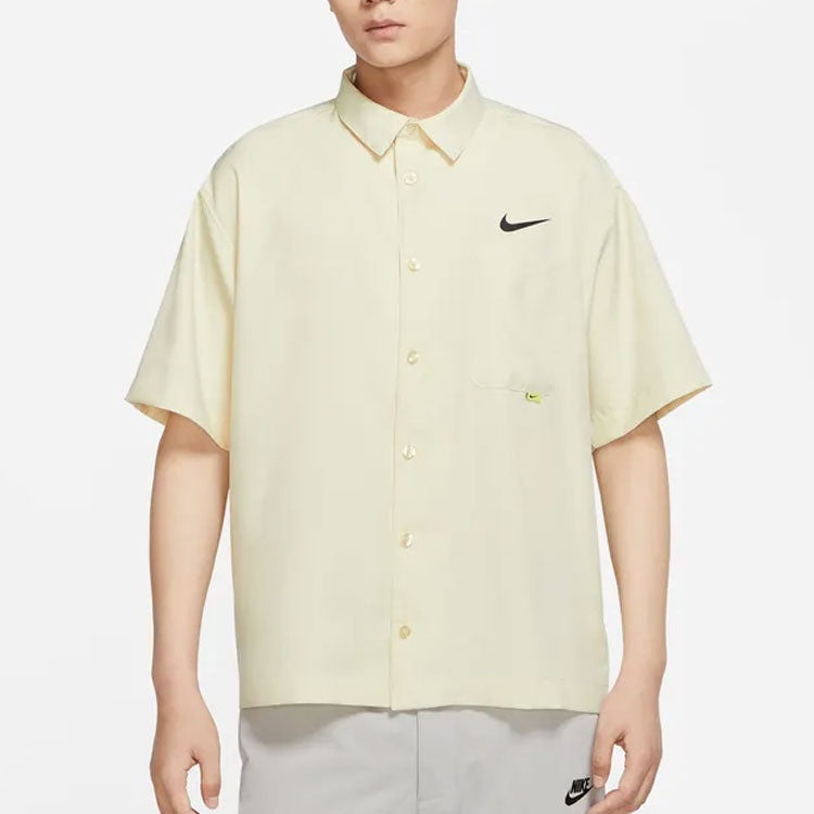 Men's Nike Sportswear Logo Single Breasted Solid Color Short Sleeve Lime Shirt DX6308-244 - 4