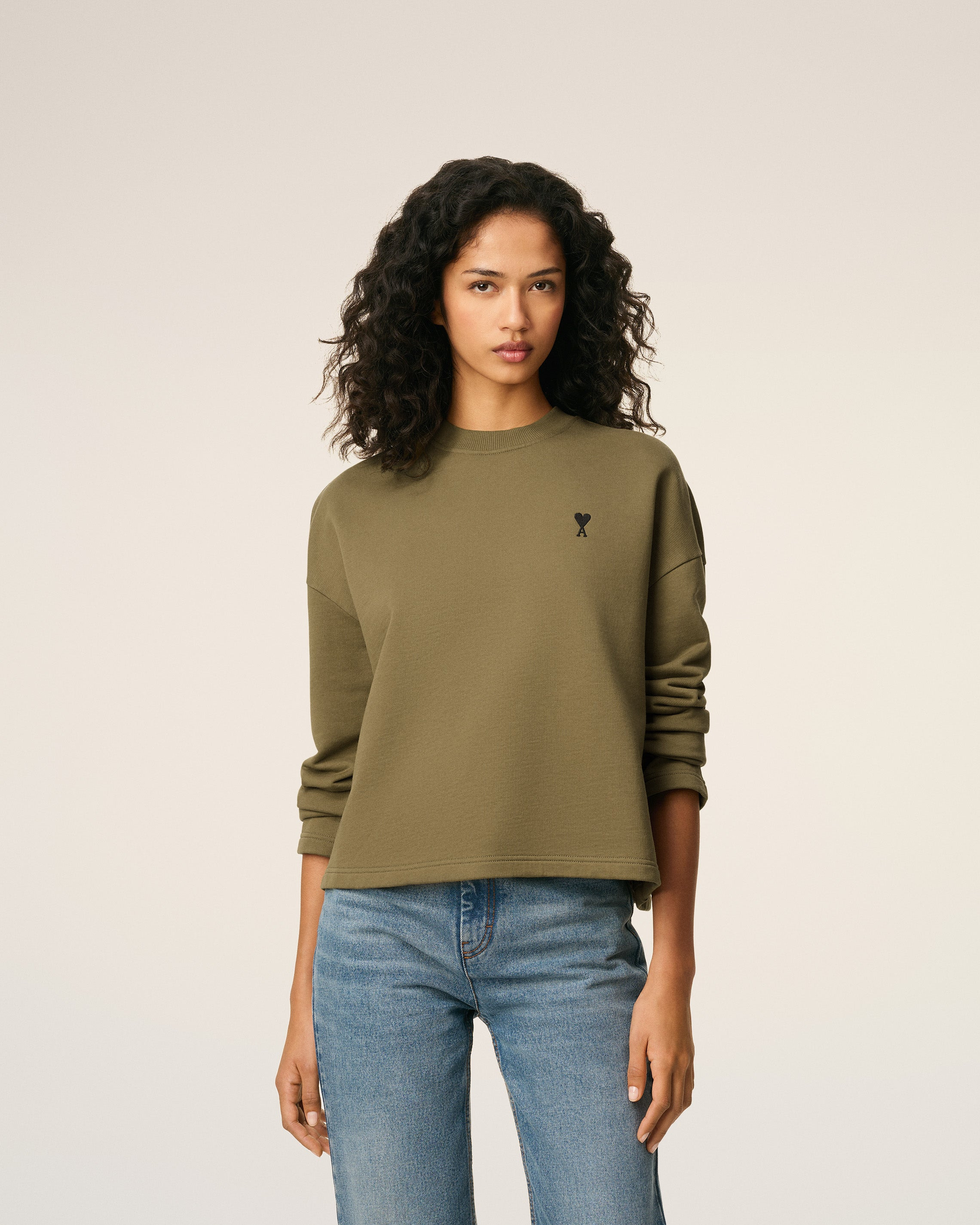 GREEN COTTON CONTRASTED AMI DE COEUR SWEATSHIRT - 3