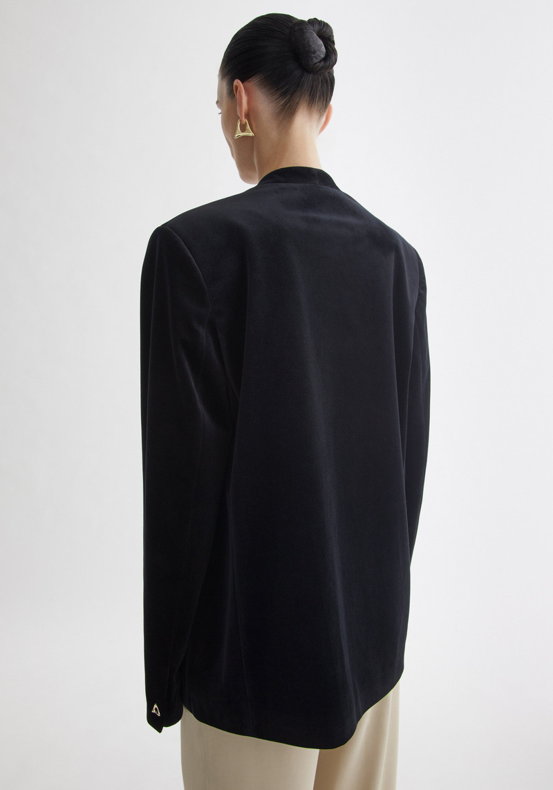 WINDSOR Collarless double breatsed boxy velvet blazer 6