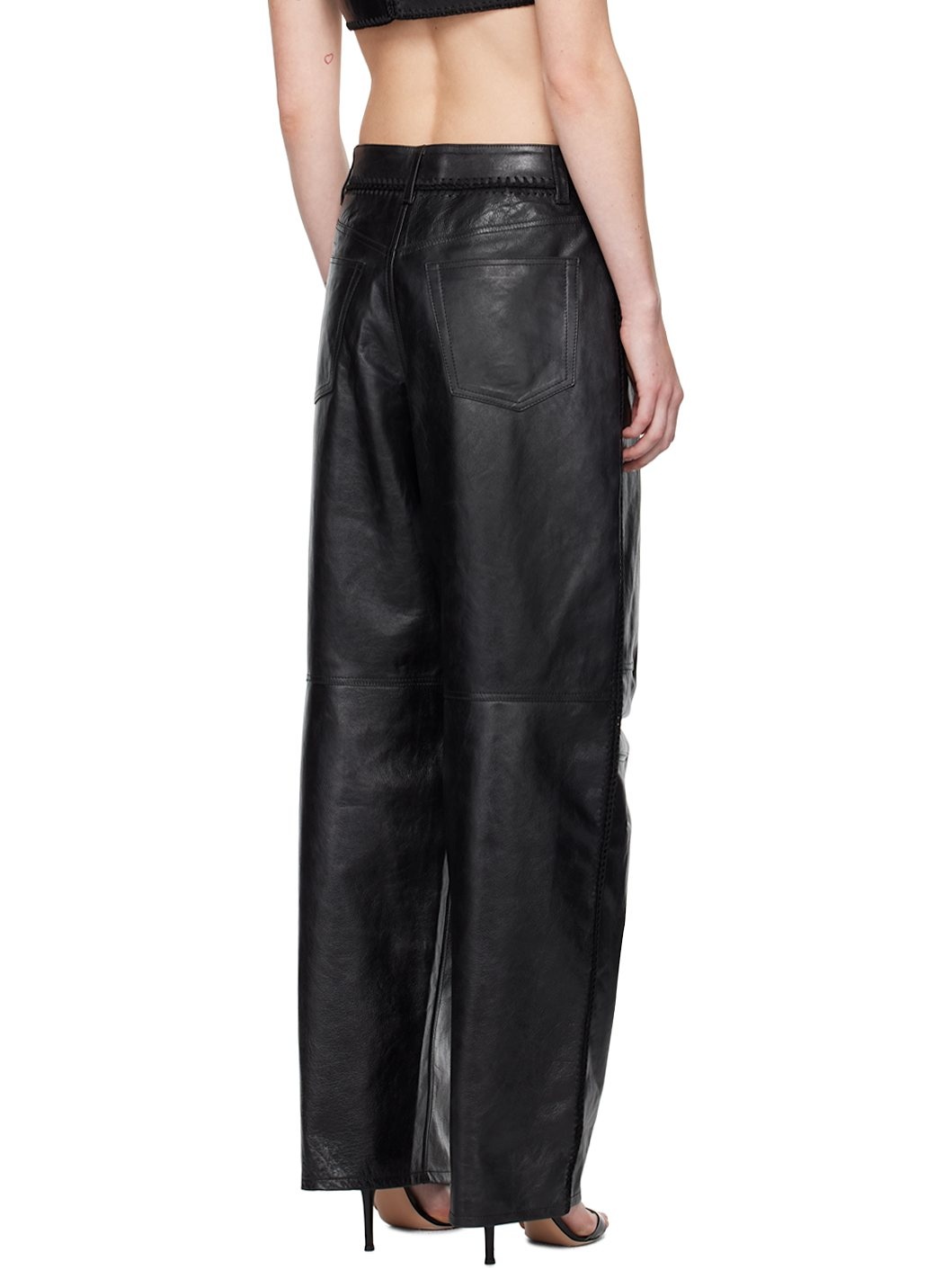 Black Low-Rise Leather Pants - 3