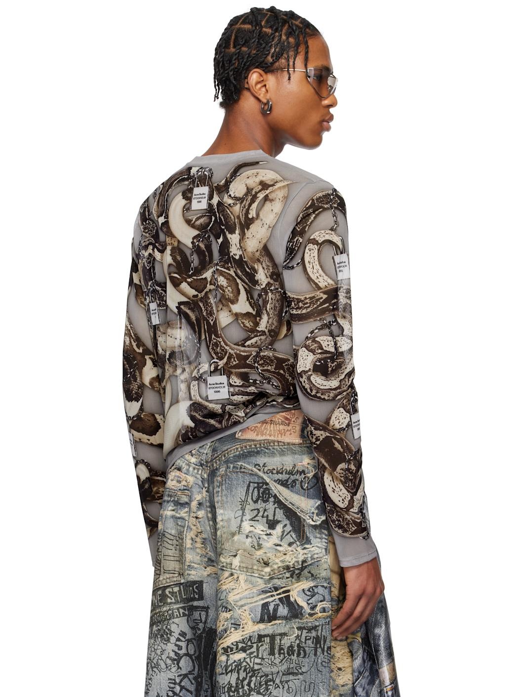 Gray Printed Long Sleeve T-shirt - 3