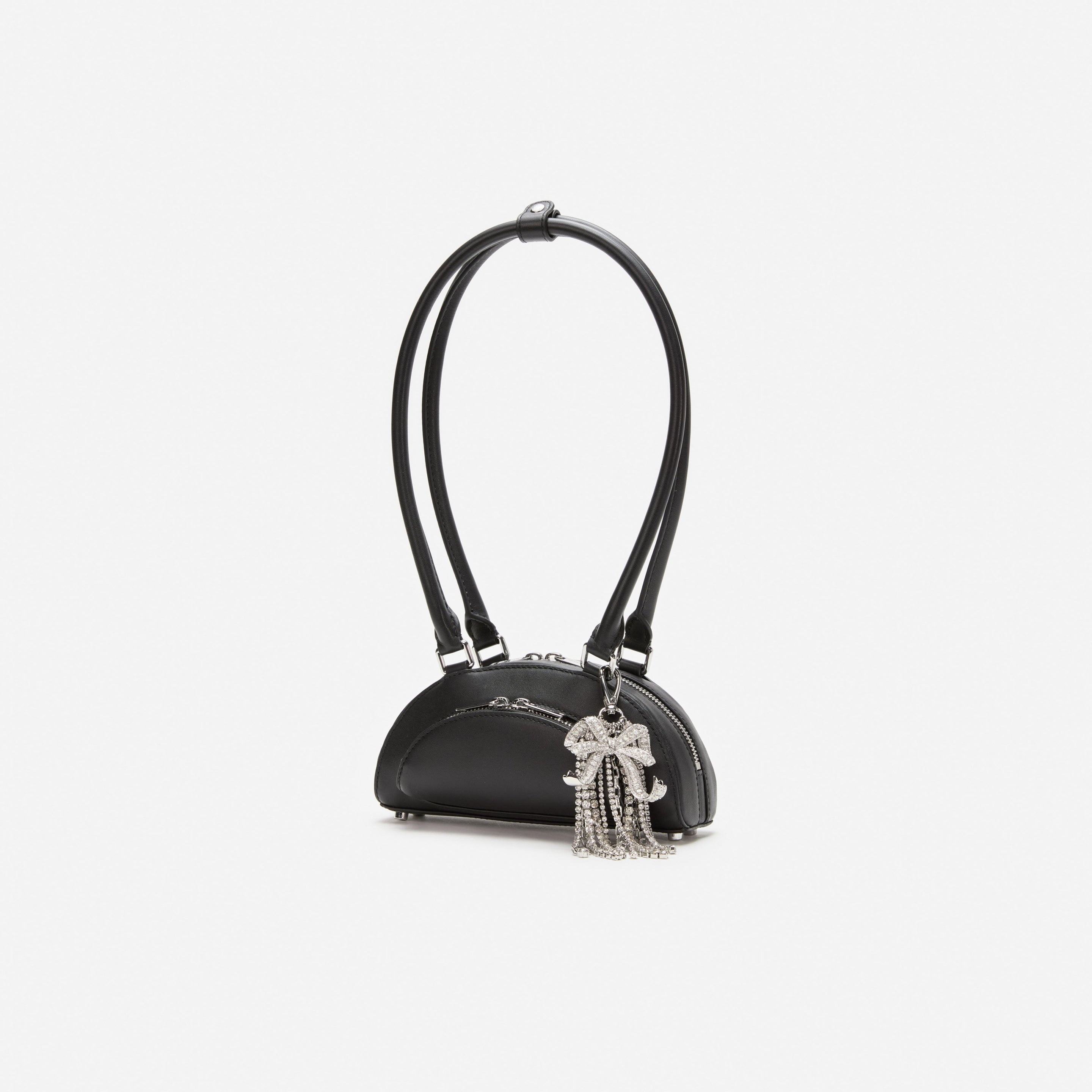 Black Leather Mini Shoulder Bag With Charm - 2