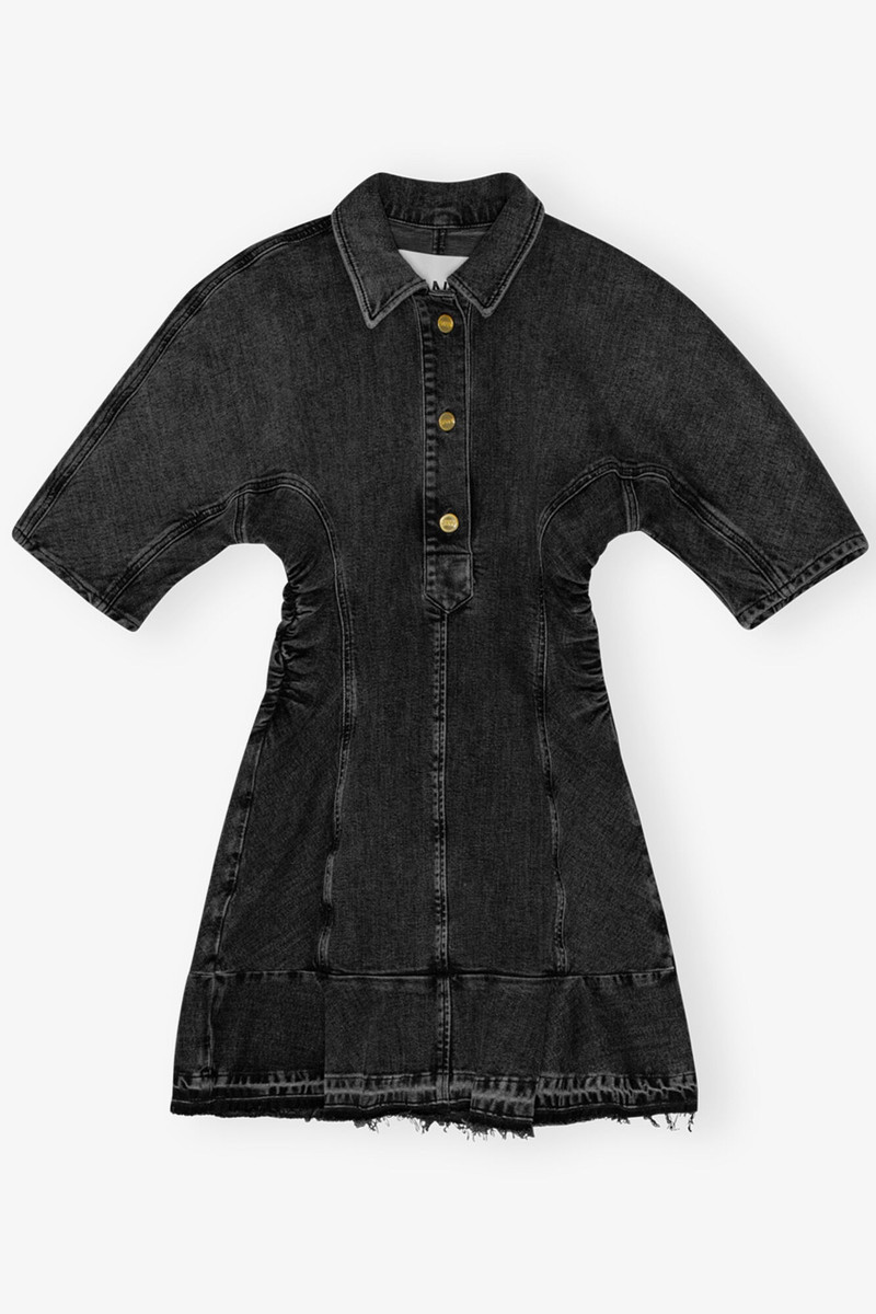 WASHED BLACK DENIM MINI DRESS - 1
