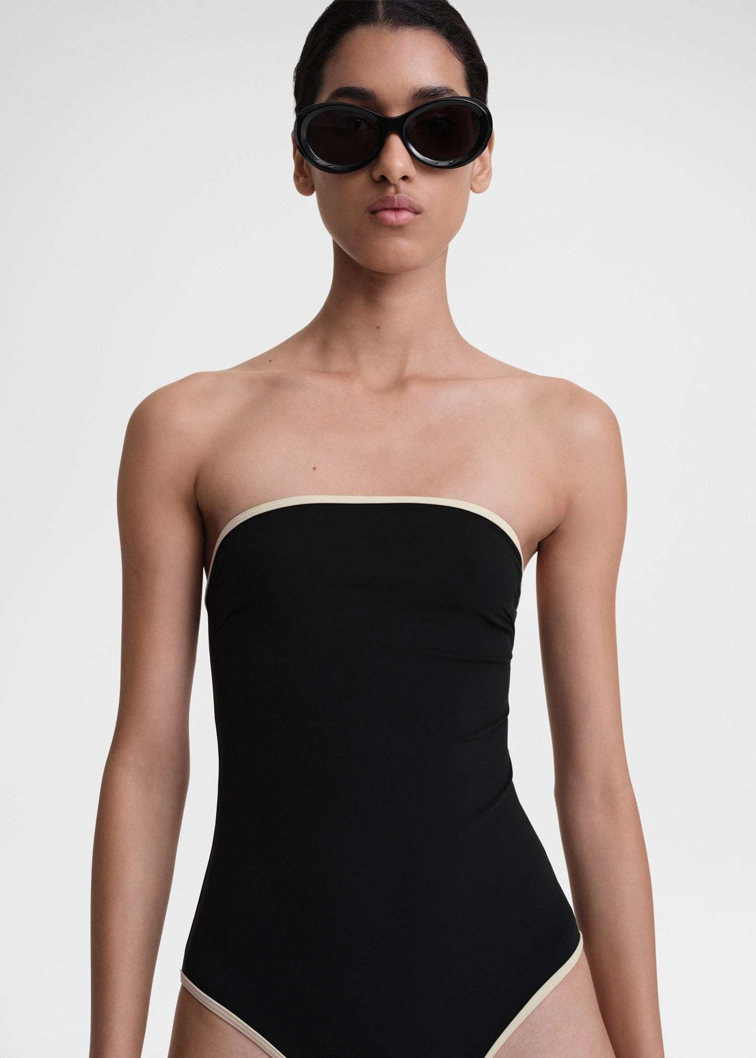 Stripe edge strapless swimsuit black - 5