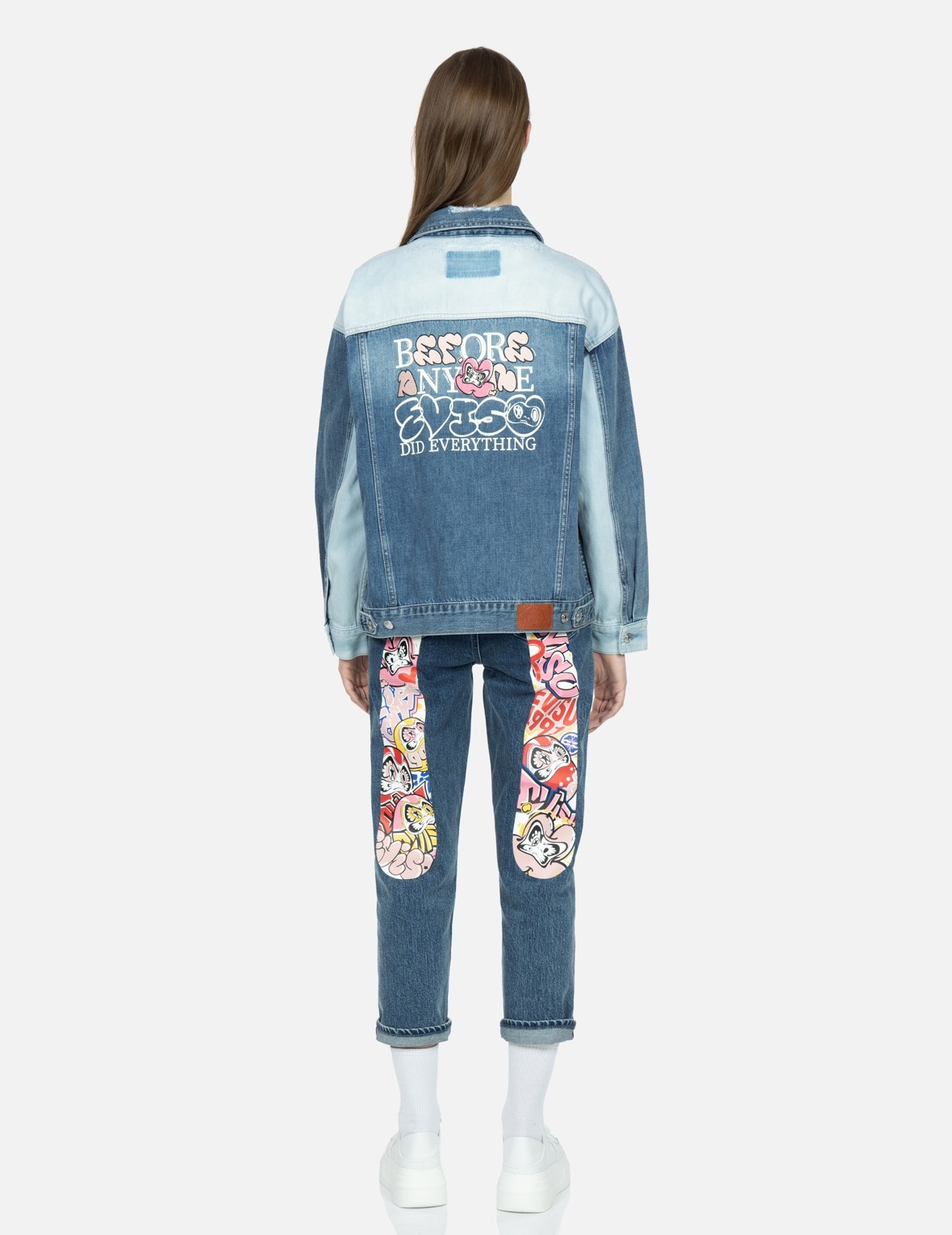 DARUMA WITH BRAND MOTTO TWO-TONE DENIM JACKET - 5